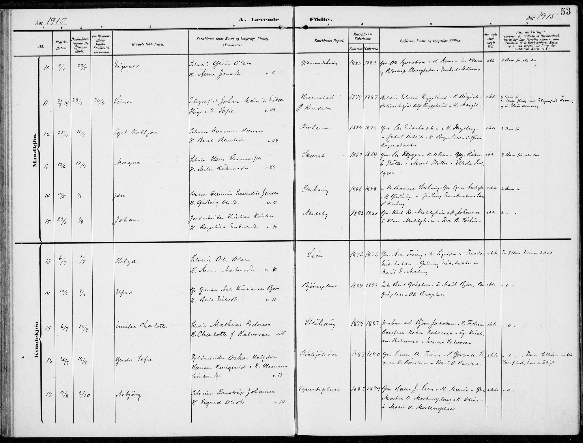 Alvdal prestekontor, AV/SAH-PREST-060/H/Ha/Haa/L0004: Parish register (official) no. 4, 1907-1919, p. 53