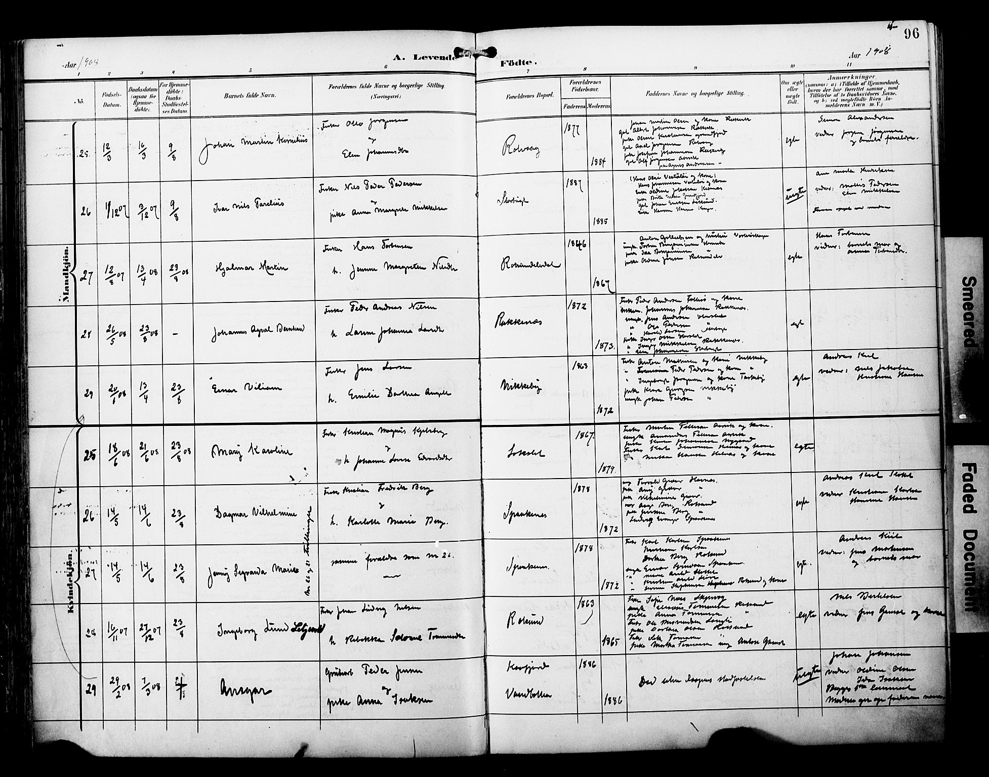 Skjervøy sokneprestkontor, AV/SATØ-S-1300/H/Ha/Haa/L0015kirke: Parish register (official) no. 15, 1899-1909, p. 96