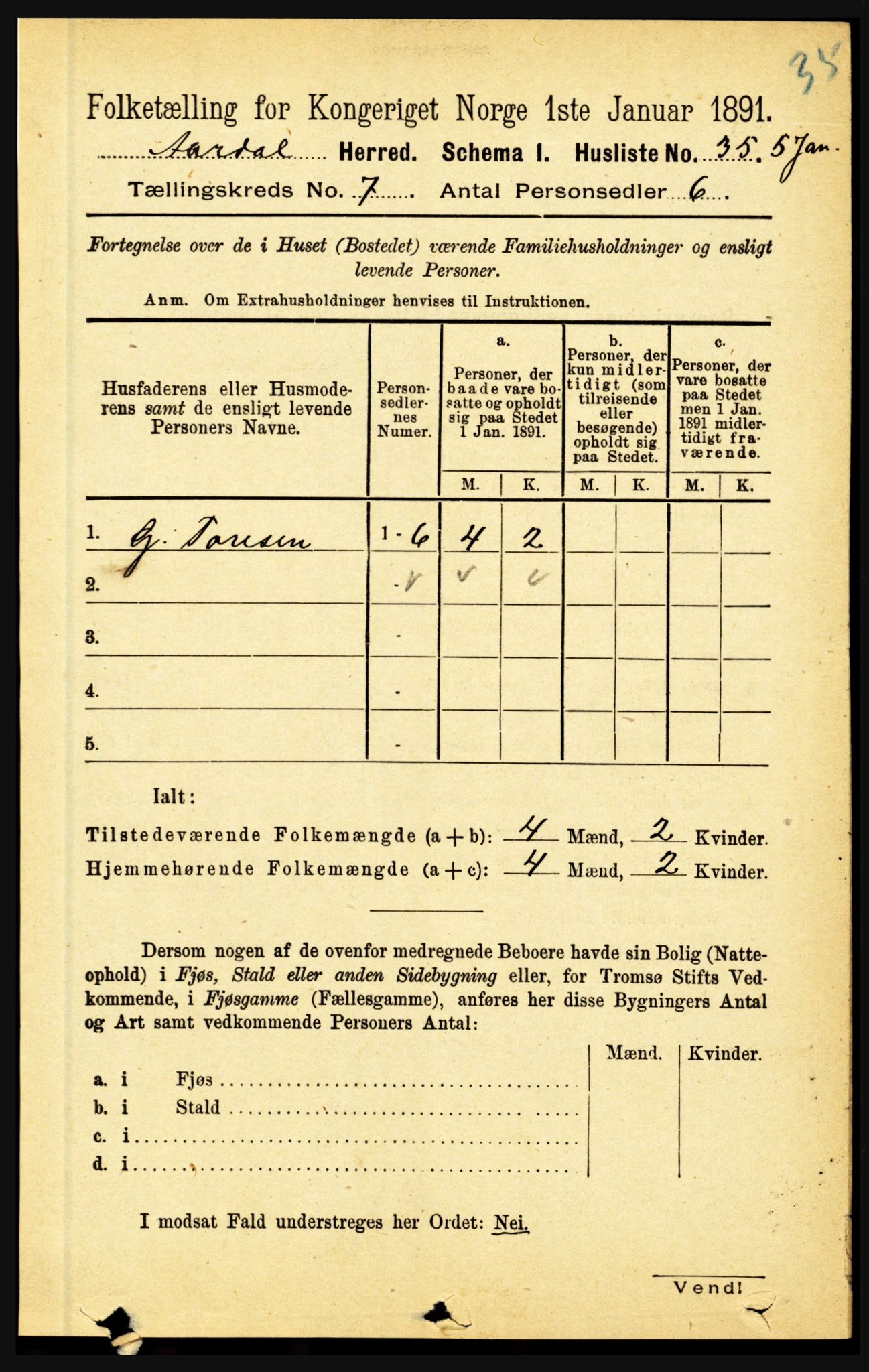 RA, 1891 census for 1424 Årdal, 1891, p. 1468