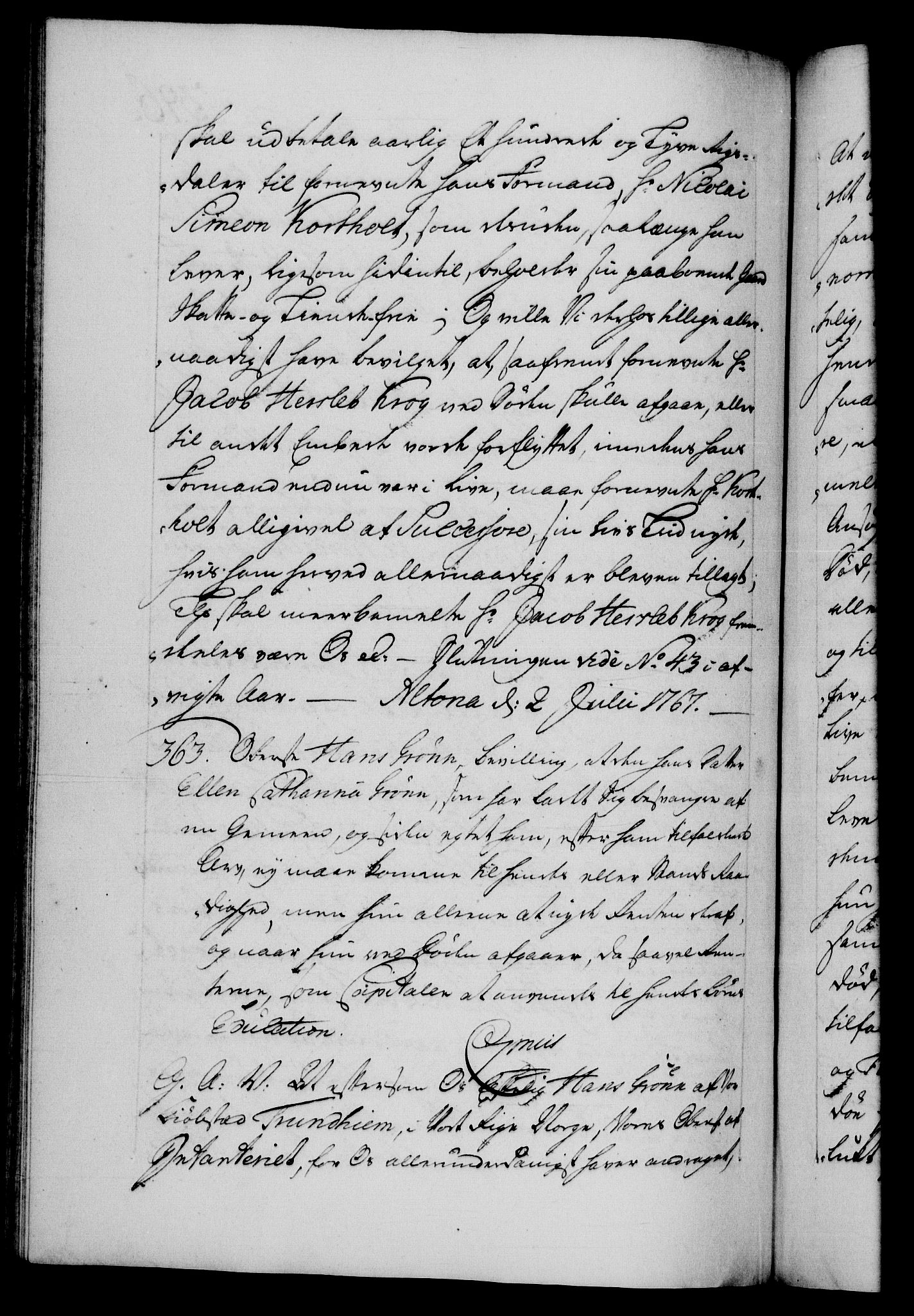 Danske Kanselli 1572-1799, AV/RA-EA-3023/F/Fc/Fca/Fcaa/L0043: Norske registre, 1766-1768, p. 396b