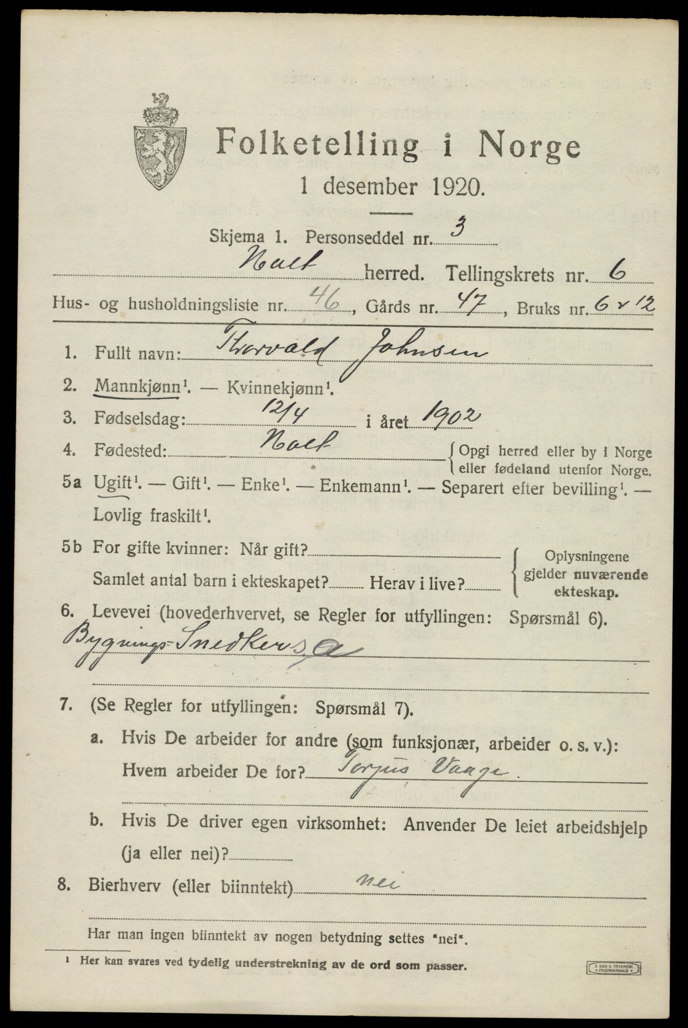 SAK, 1920 census for Holt, 1920, p. 4306