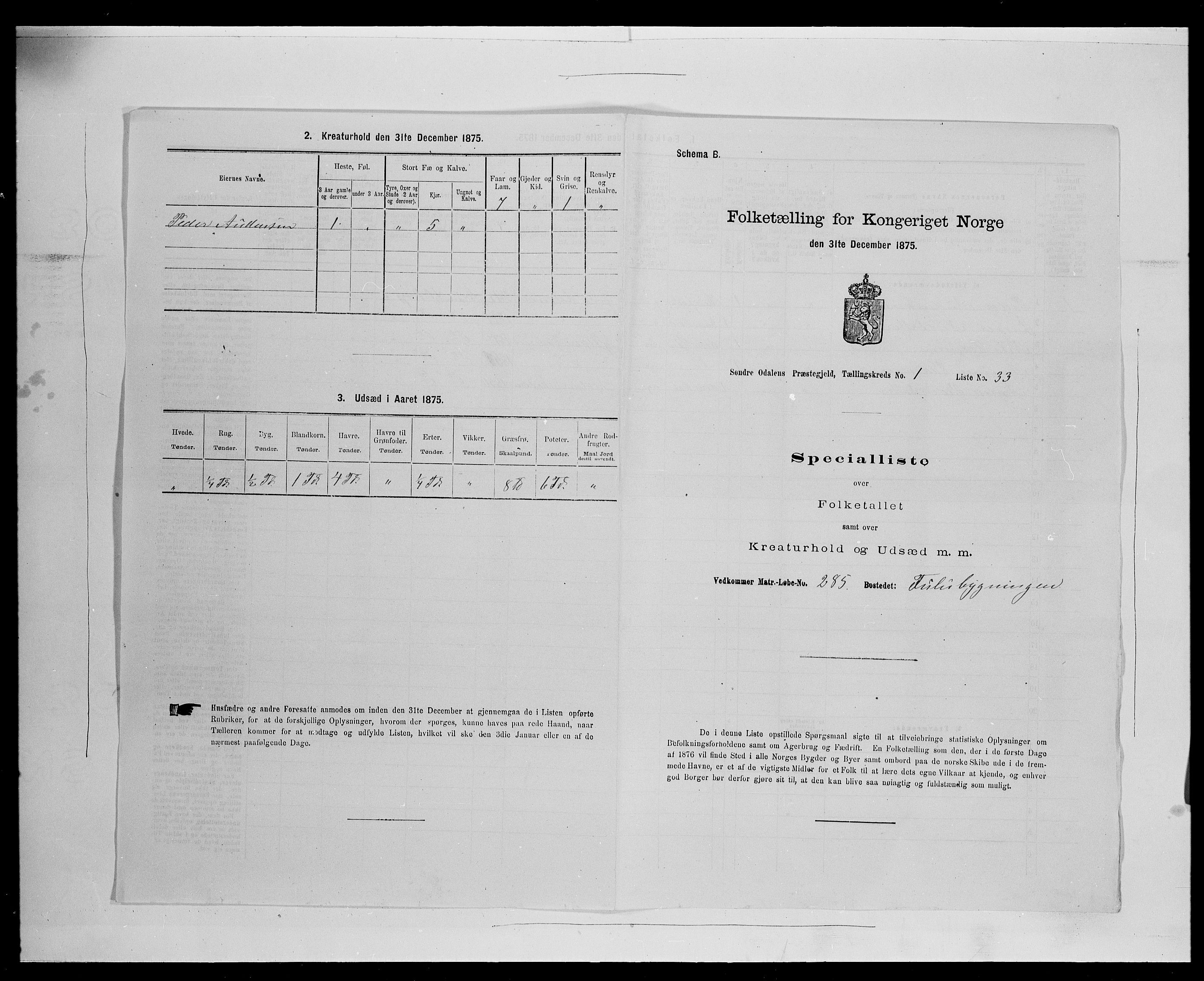 SAH, 1875 census for 0419P Sør-Odal, 1875, p. 200