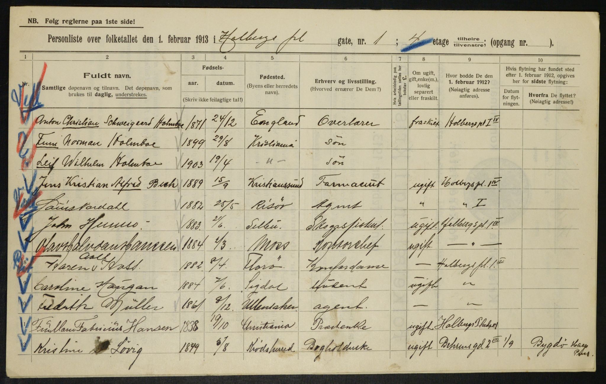 OBA, Municipal Census 1913 for Kristiania, 1913, p. 40359