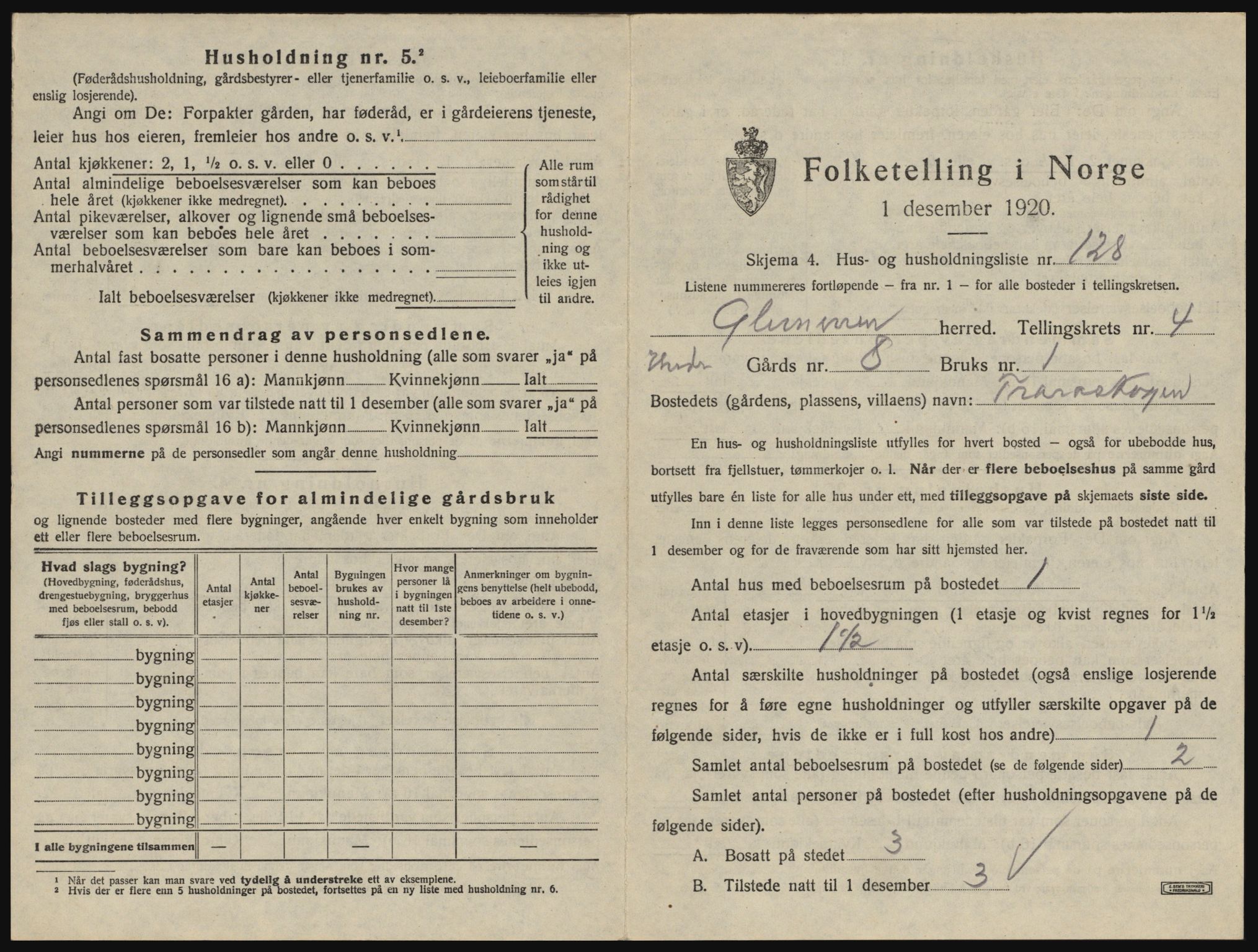 SAO, 1920 census for Glemmen, 1920, p. 1443