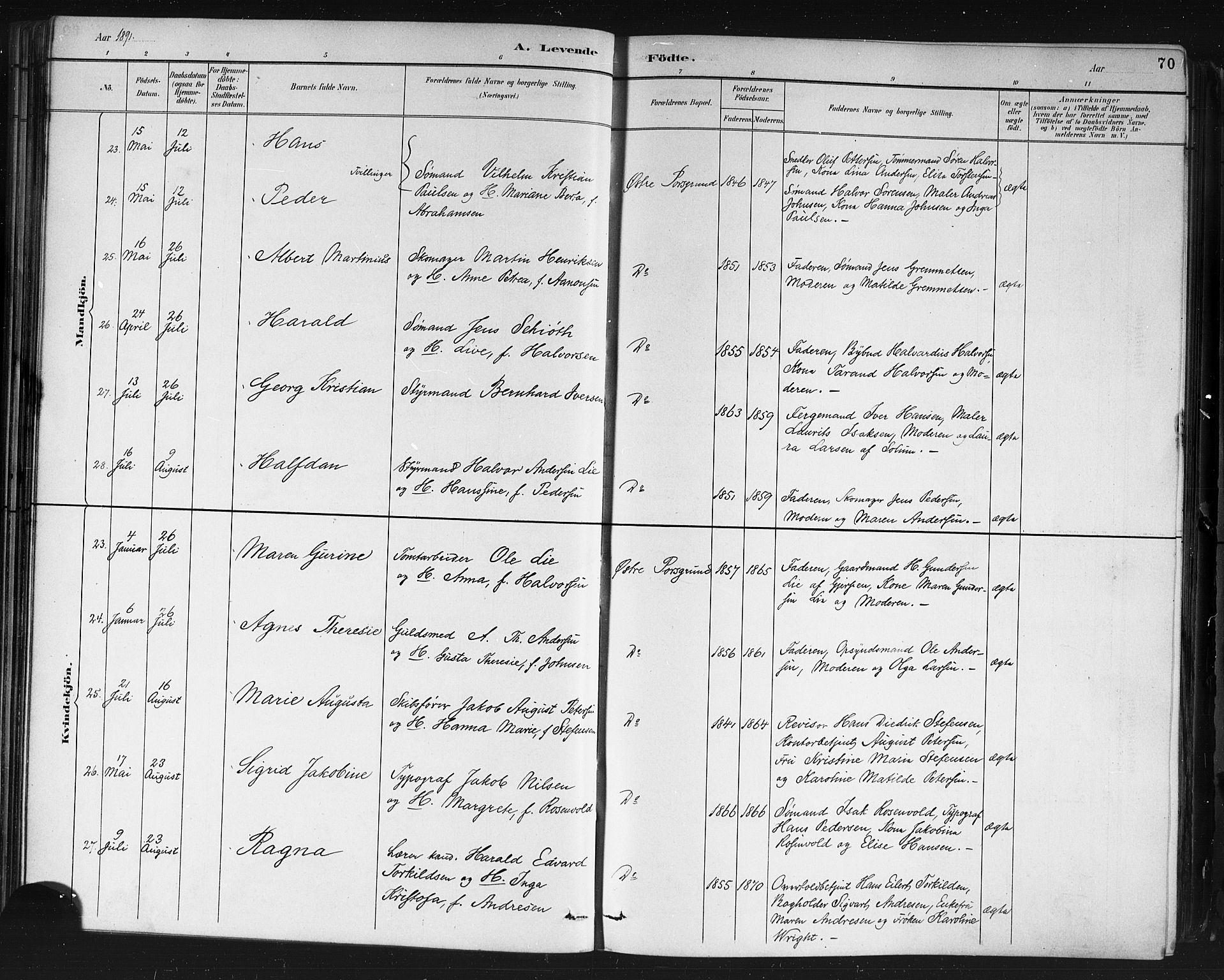 Porsgrunn kirkebøker , AV/SAKO-A-104/G/Gb/L0005: Parish register (copy) no. II 5, 1883-1915, p. 70