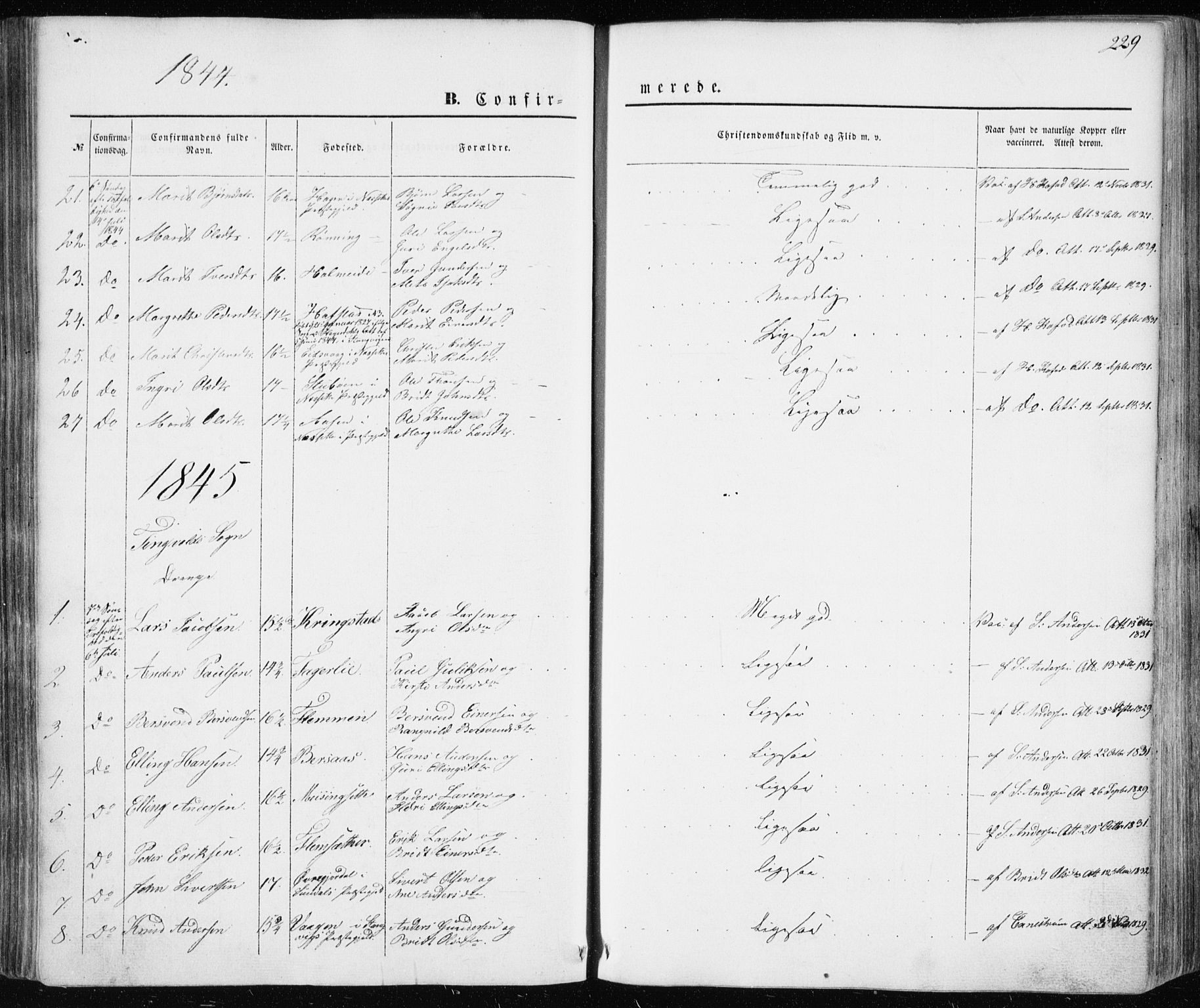 Ministerialprotokoller, klokkerbøker og fødselsregistre - Møre og Romsdal, SAT/A-1454/586/L0984: Parish register (official) no. 586A10, 1844-1856, p. 229