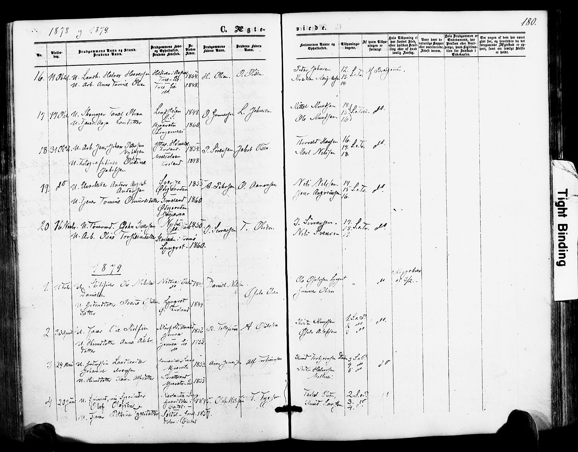 Froland sokneprestkontor, SAK/1111-0013/F/Fa/L0003: Parish register (official) no. A 3, 1864-1881, p. 180