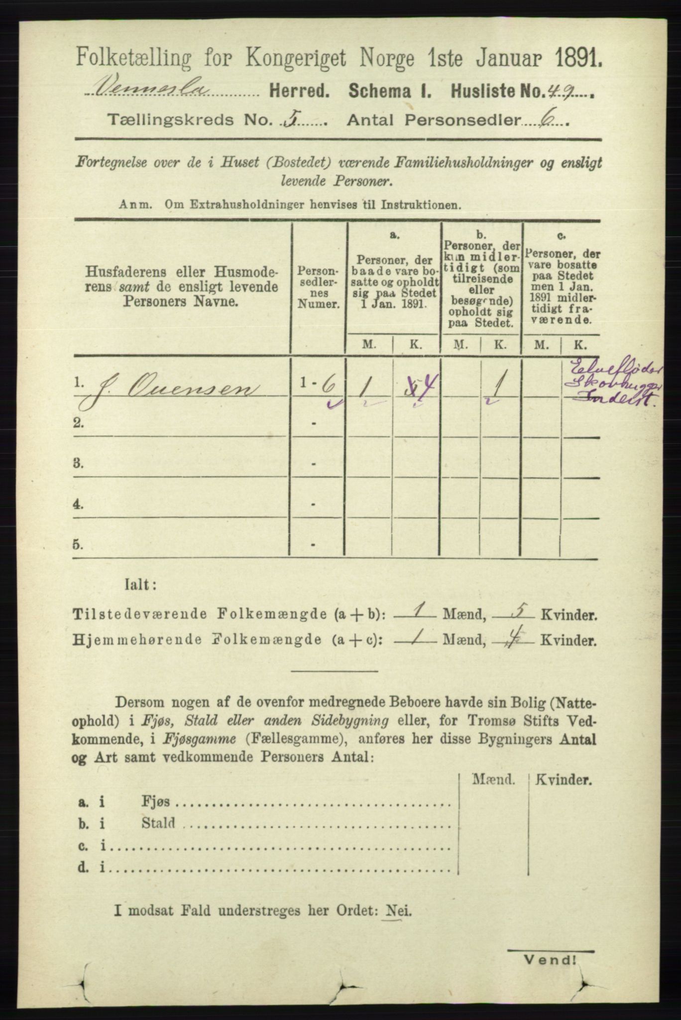 RA, 1891 census for 1014 Vennesla, 1891, p. 1202