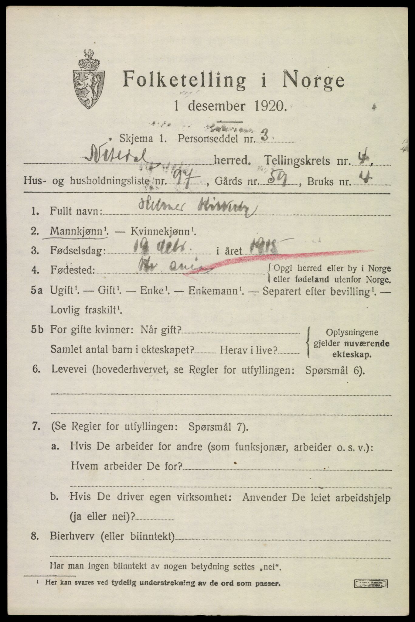 SAO, 1920 census for Nittedal, 1920, p. 6204