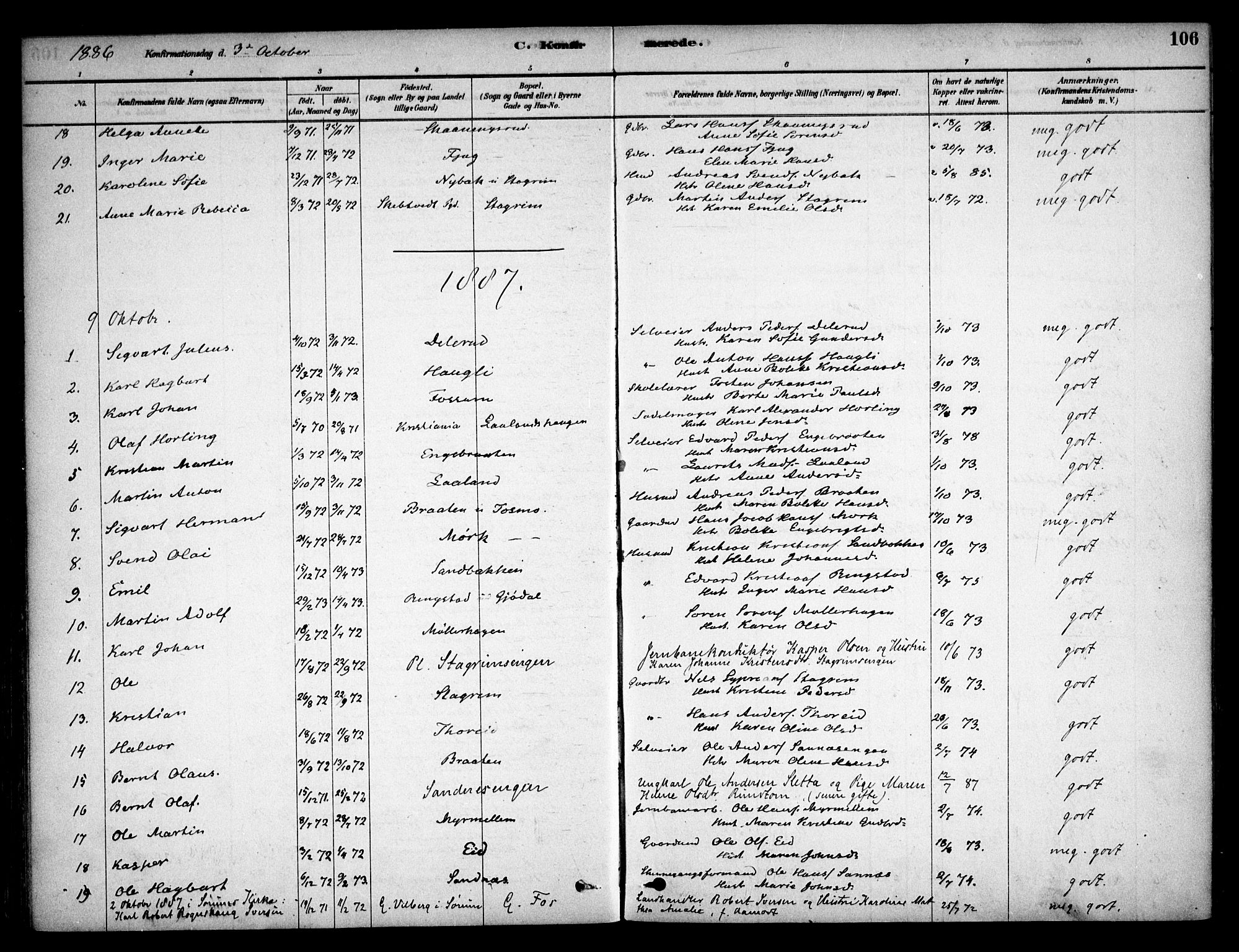 Aurskog prestekontor Kirkebøker, SAO/A-10304a/F/Fb/L0001: Parish register (official) no. II 1, 1878-1909, p. 106