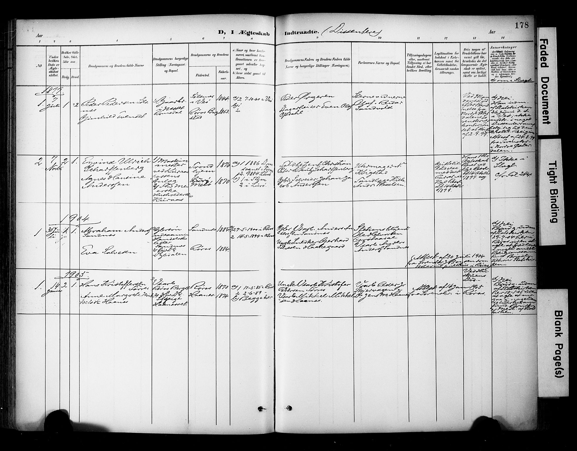 Ministerialprotokoller, klokkerbøker og fødselsregistre - Sør-Trøndelag, SAT/A-1456/681/L0936: Parish register (official) no. 681A14, 1899-1908, p. 178