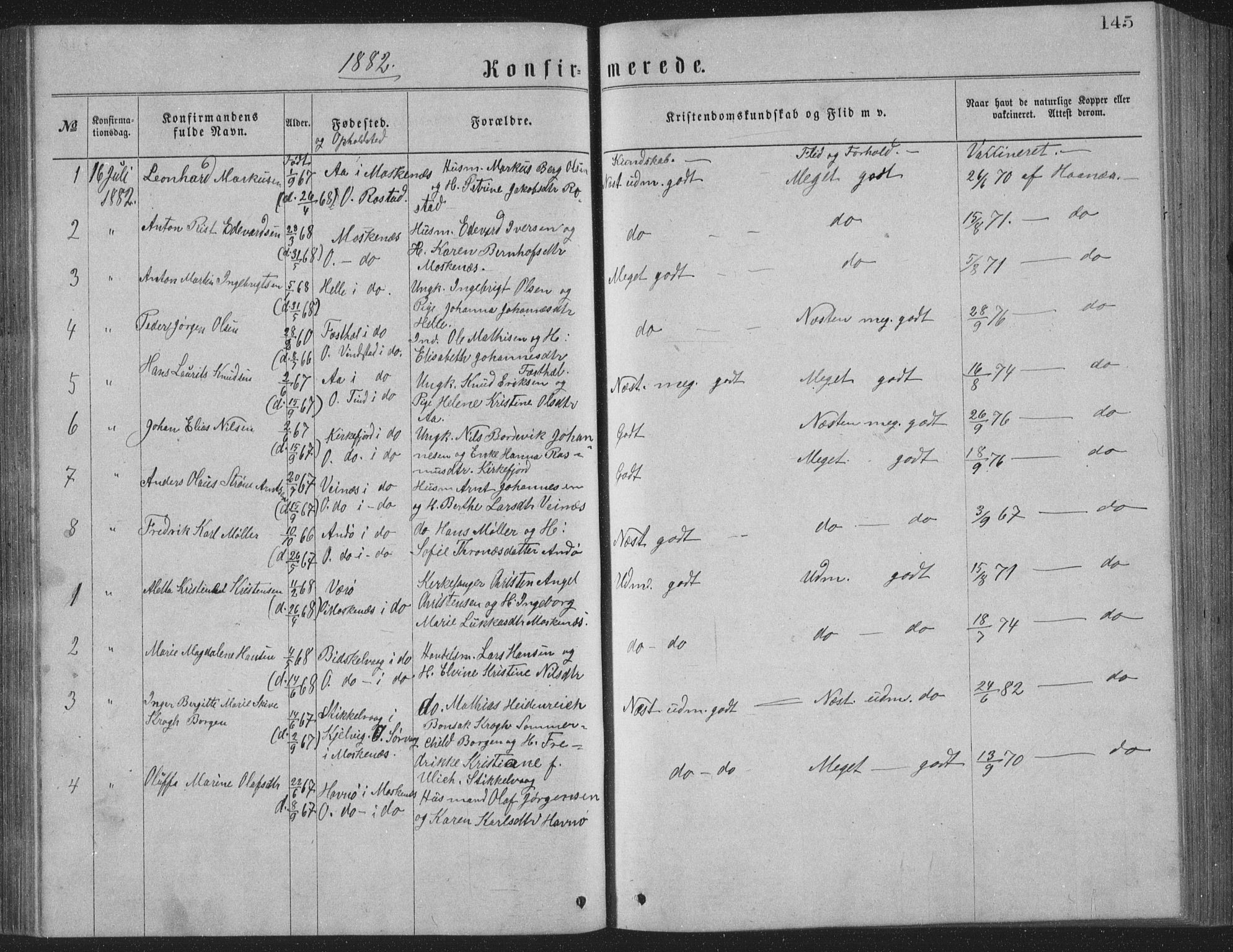 Ministerialprotokoller, klokkerbøker og fødselsregistre - Nordland, AV/SAT-A-1459/886/L1225: Parish register (copy) no. 886C02, 1874-1896, p. 145