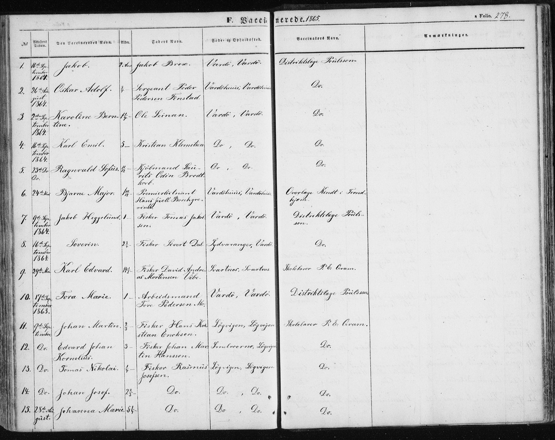 Vardø sokneprestkontor, SATØ/S-1332/H/Ha/L0004kirke: Parish register (official) no. 4, 1862-1871, p. 278