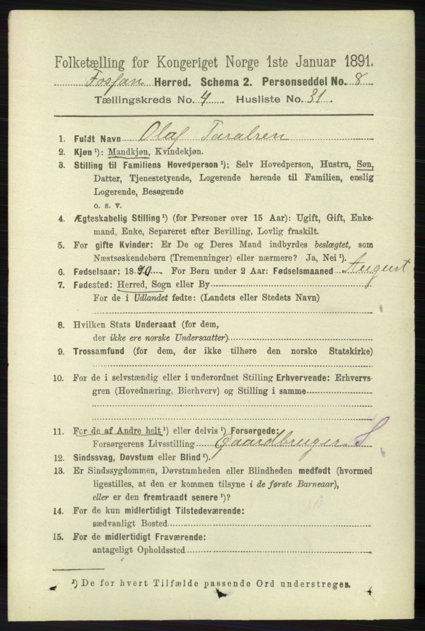 RA, 1891 census for 1129 Forsand, 1891, p. 728