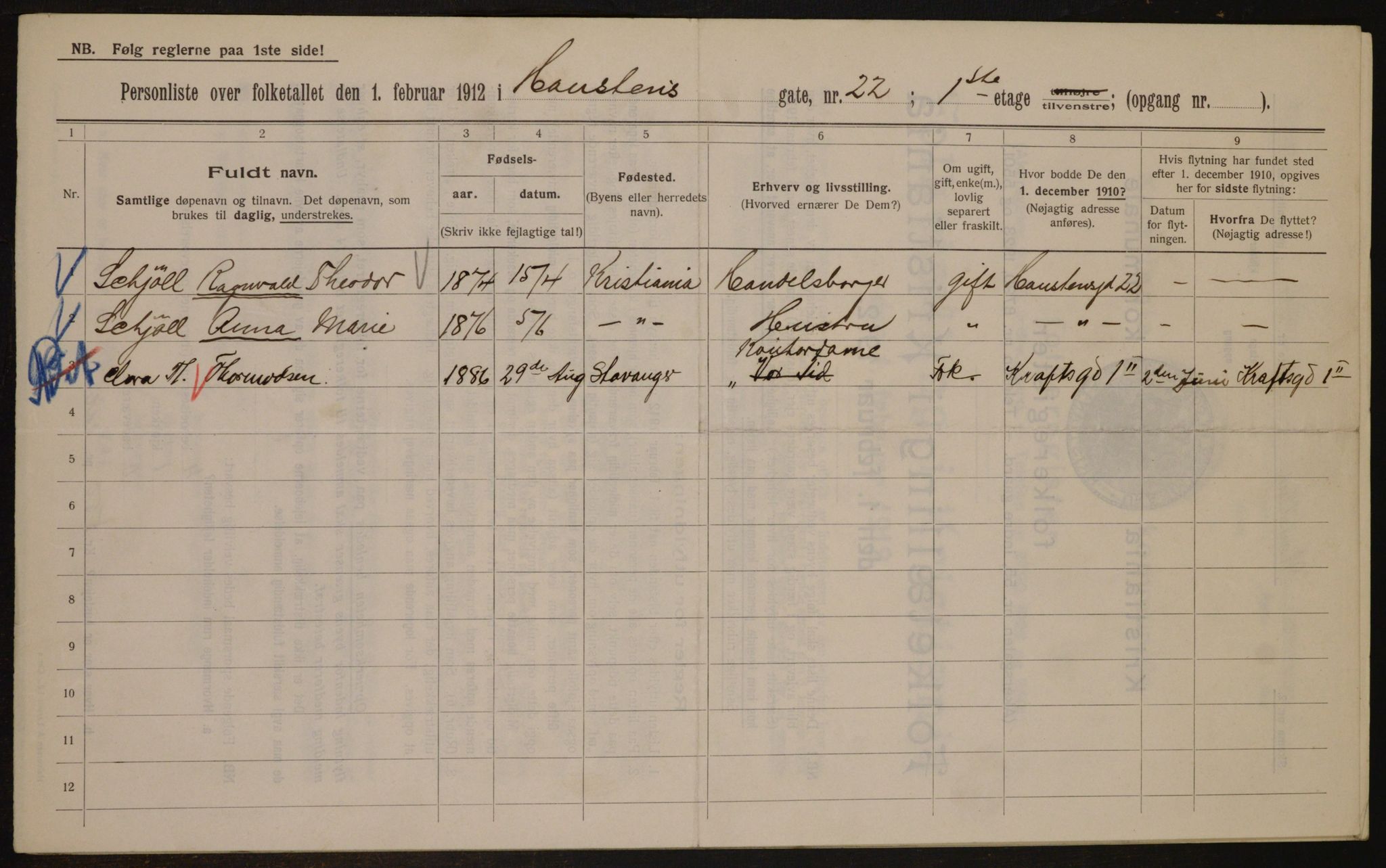 OBA, Municipal Census 1912 for Kristiania, 1912, p. 34987