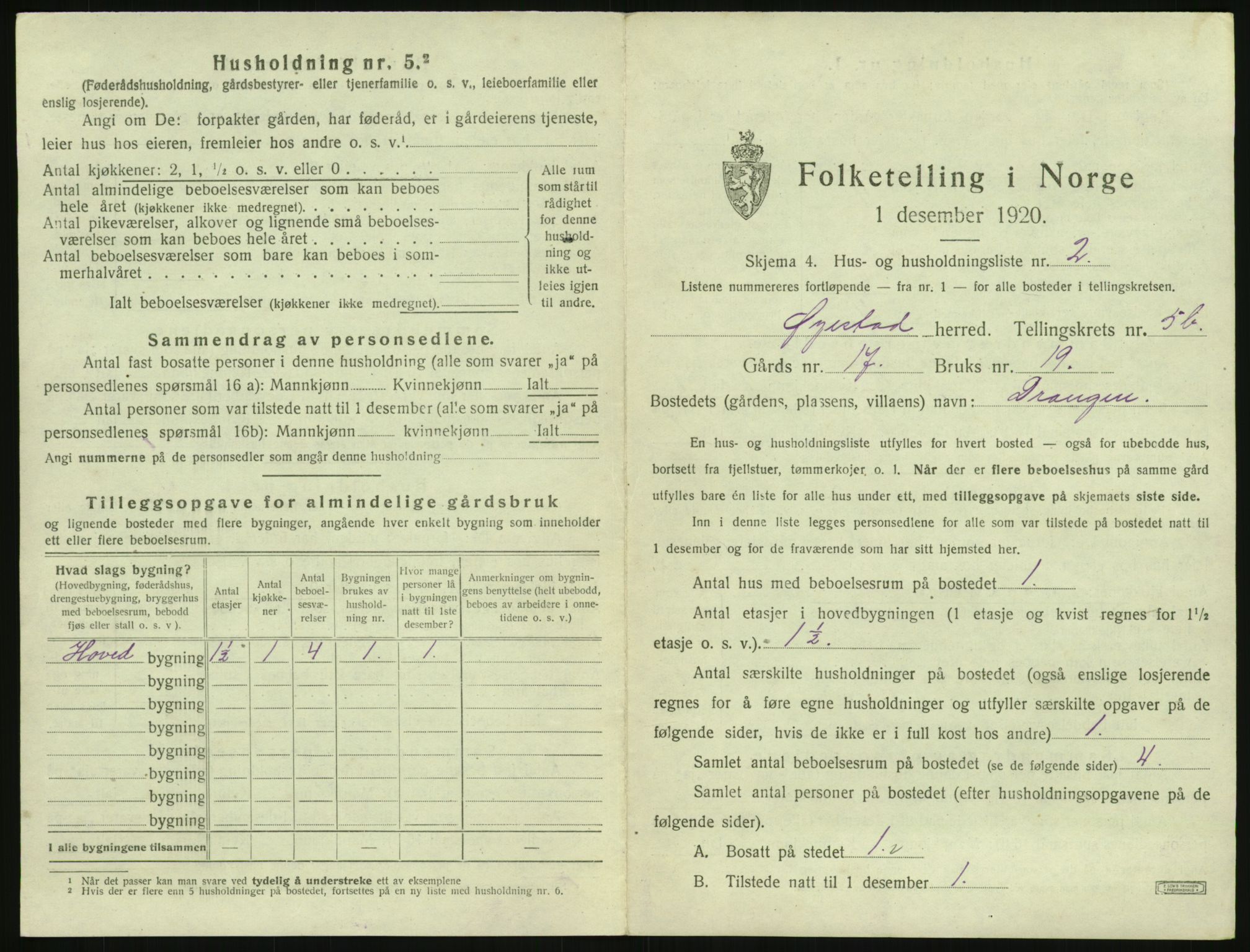 SAK, 1920 census for Øyestad, 1920, p. 404