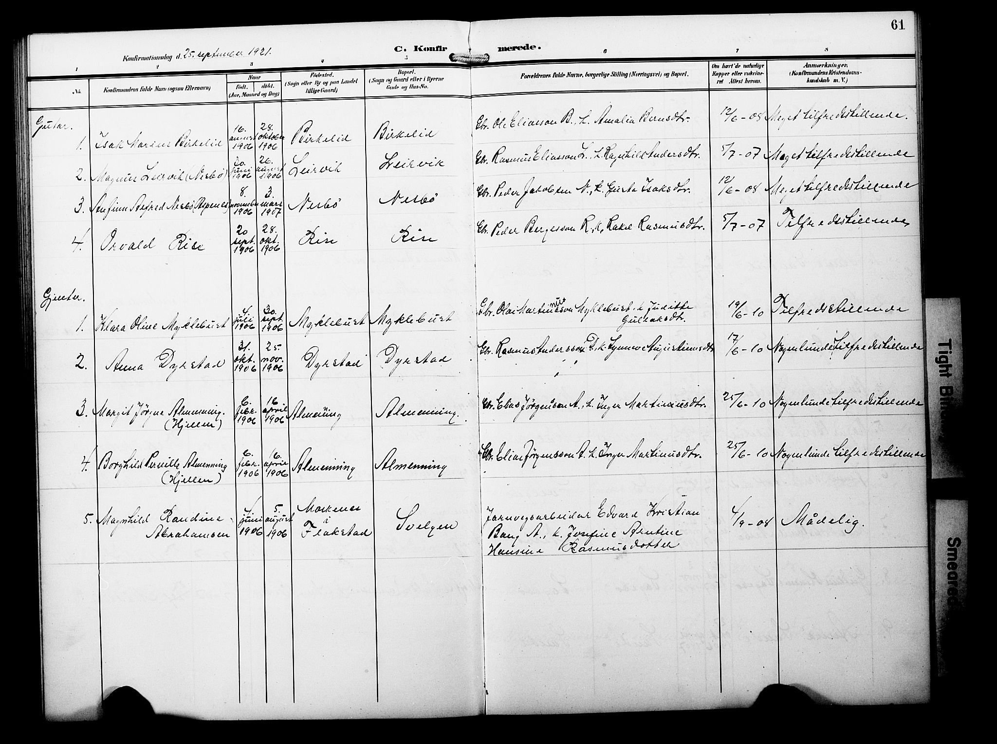 Davik sokneprestembete, AV/SAB-A-79701/H/Hab/Habb/L0001: Parish register (copy) no. B 1, 1903-1928, p. 61