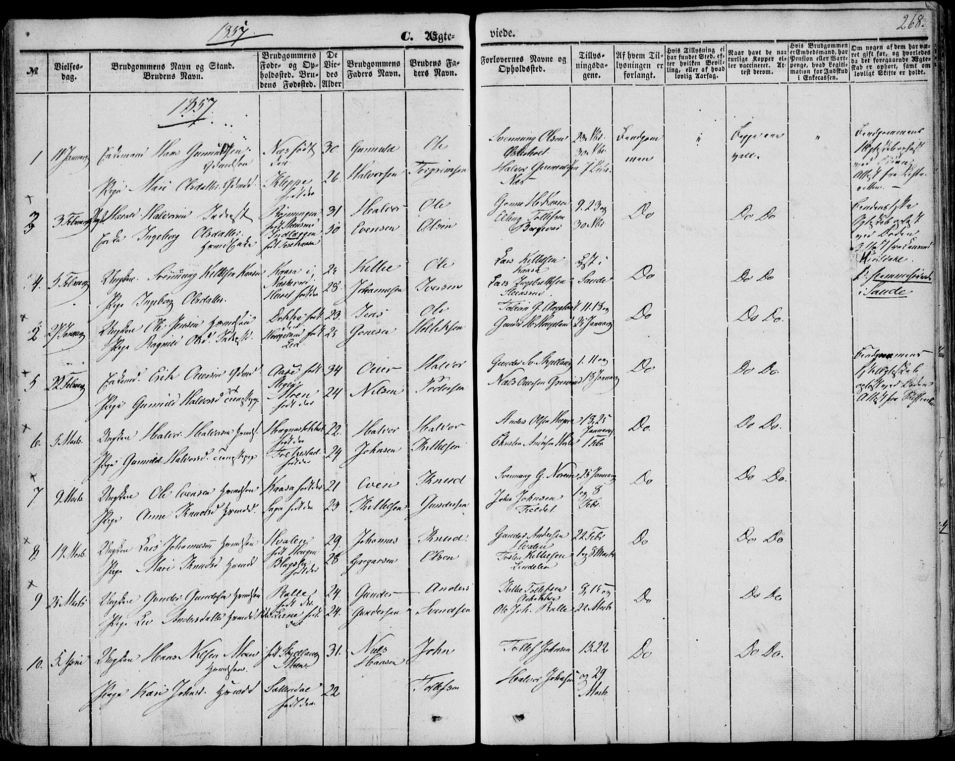 Bø kirkebøker, SAKO/A-257/F/Fa/L0008: Parish register (official) no. 8, 1849-1861, p. 268