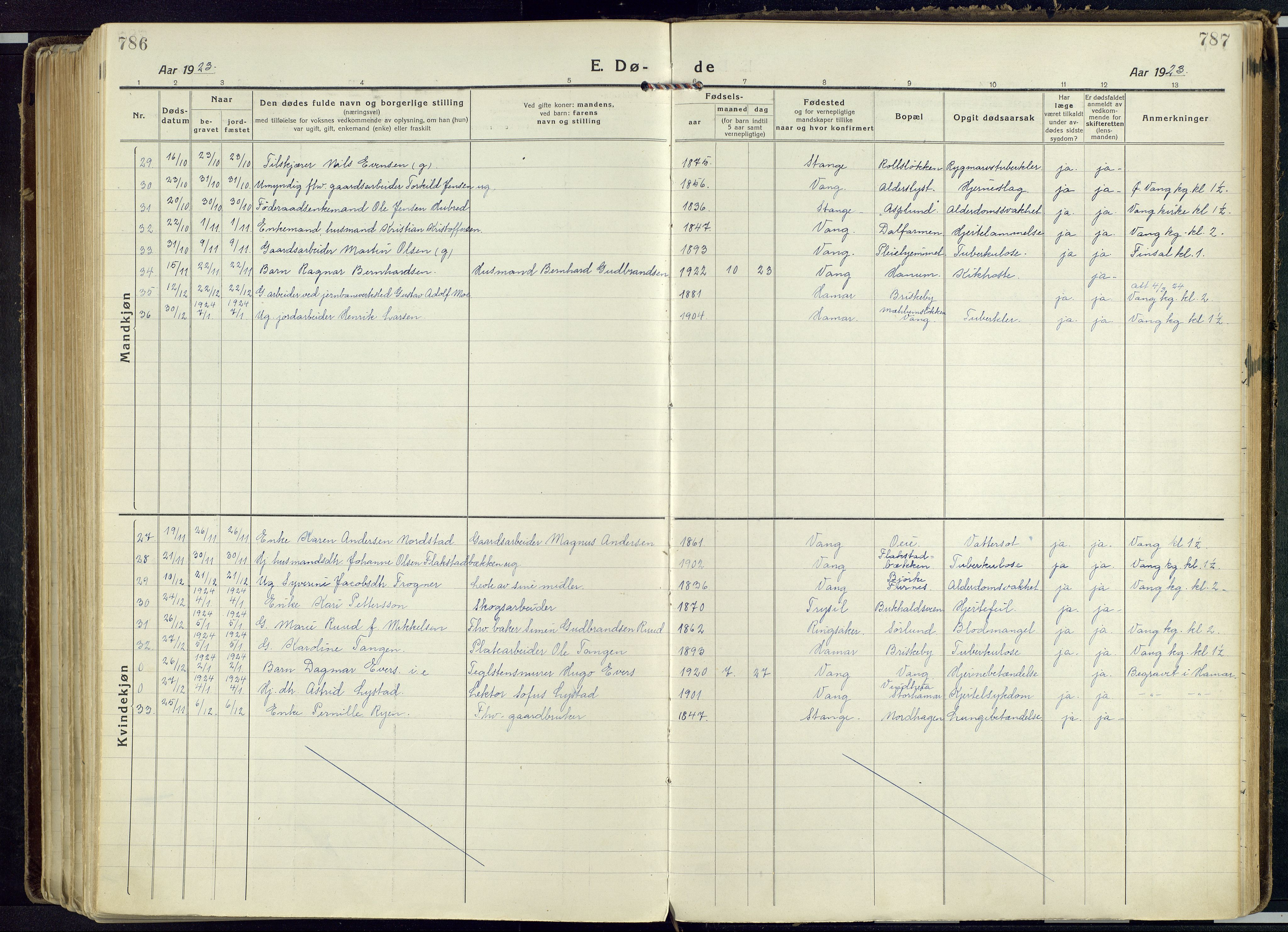 Vang prestekontor, Hedmark, SAH/PREST-008/H/Ha/Haa/L0022: Parish register (official) no. 22, 1918-1944, p. 786-787