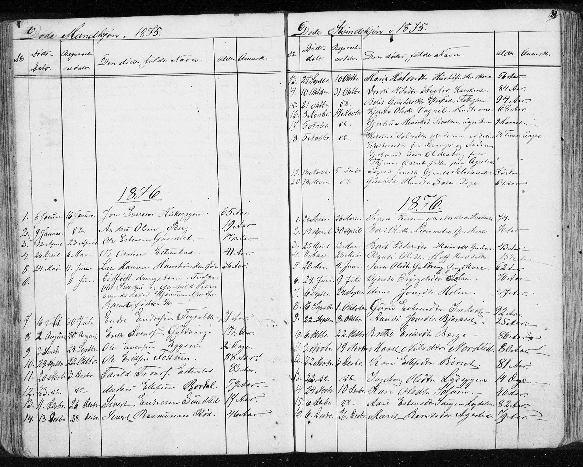 Ministerialprotokoller, klokkerbøker og fødselsregistre - Sør-Trøndelag, SAT/A-1456/689/L1043: Parish register (copy) no. 689C02, 1816-1892, p. 188