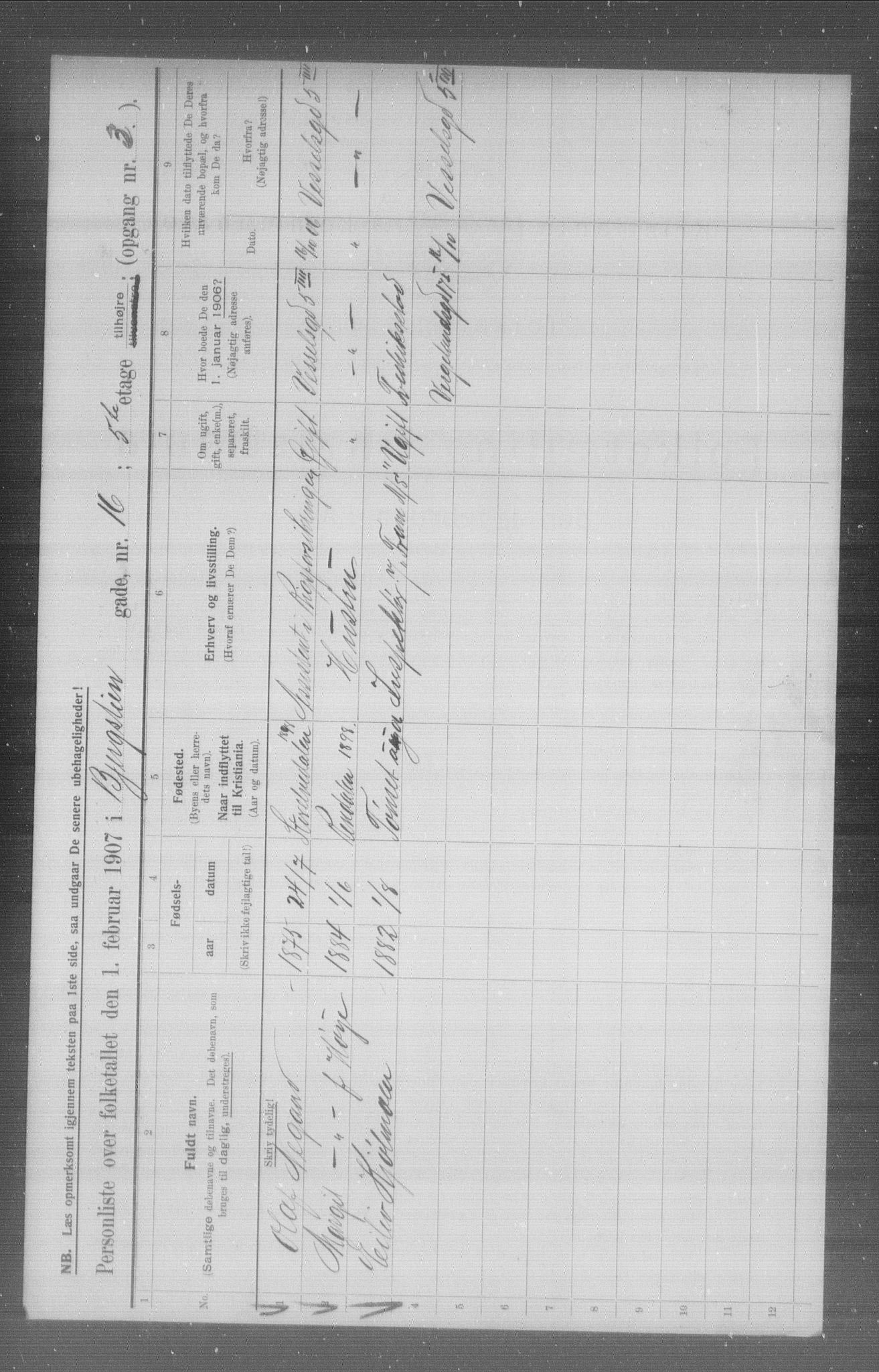 OBA, Municipal Census 1907 for Kristiania, 1907, p. 2481