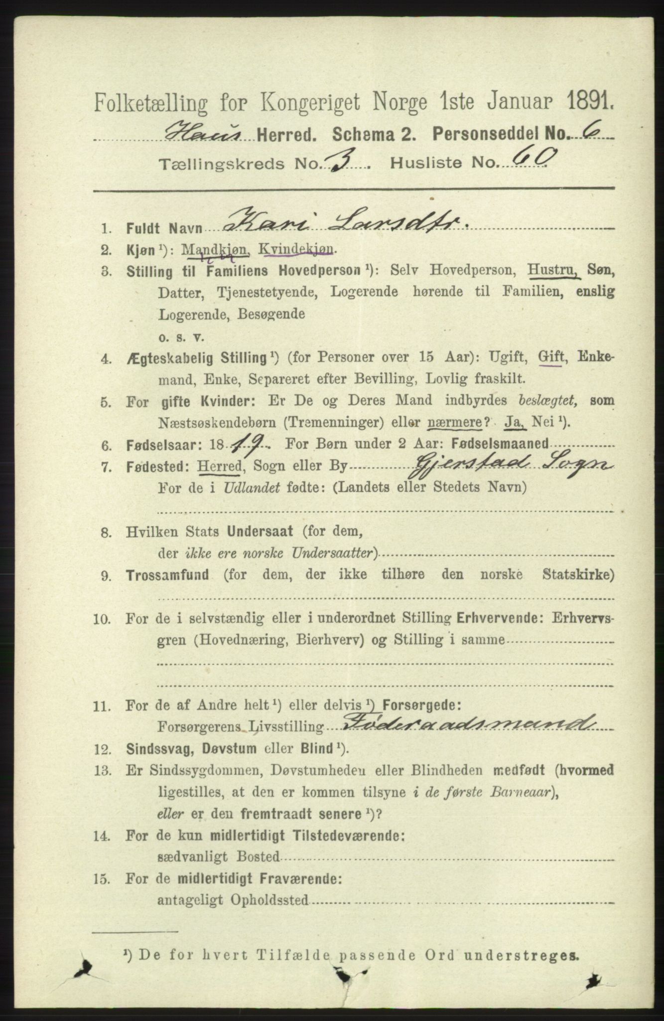 RA, 1891 census for 1250 Haus, 1891, p. 1340