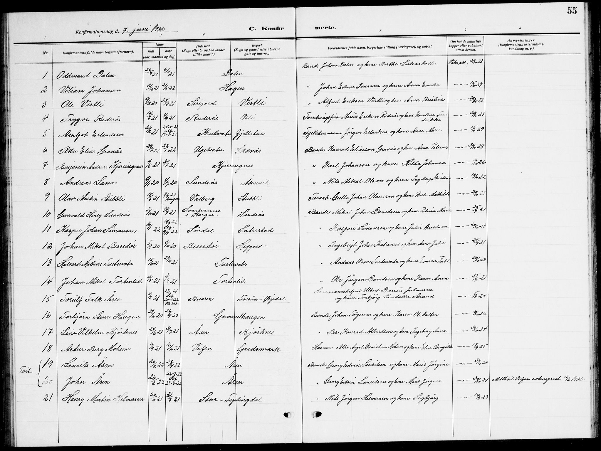 Ministerialprotokoller, klokkerbøker og fødselsregistre - Nordland, AV/SAT-A-1459/823/L0332: Parish register (copy) no. 823C04, 1907-1944, p. 55