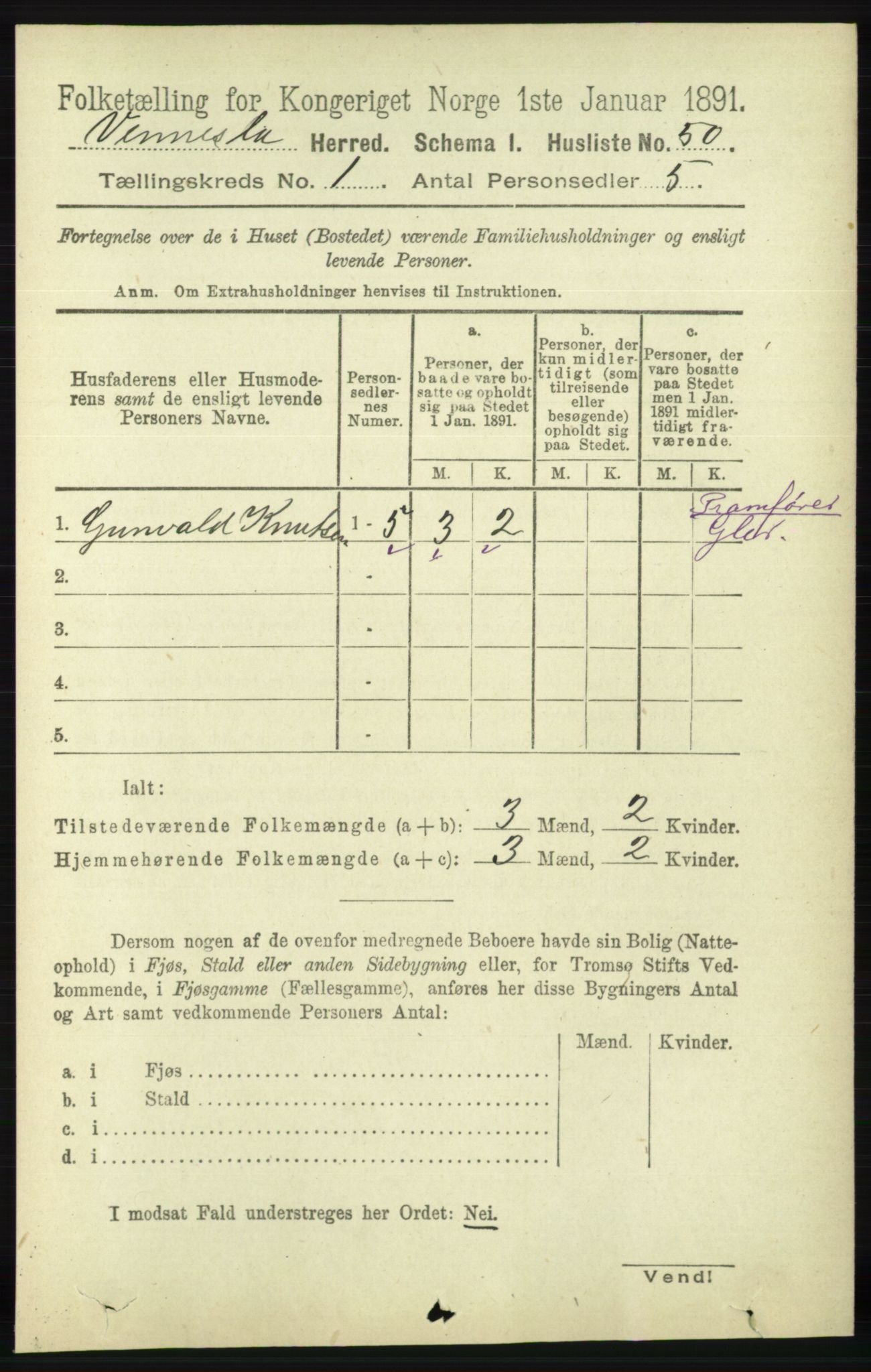 RA, 1891 census for 1014 Vennesla, 1891, p. 67