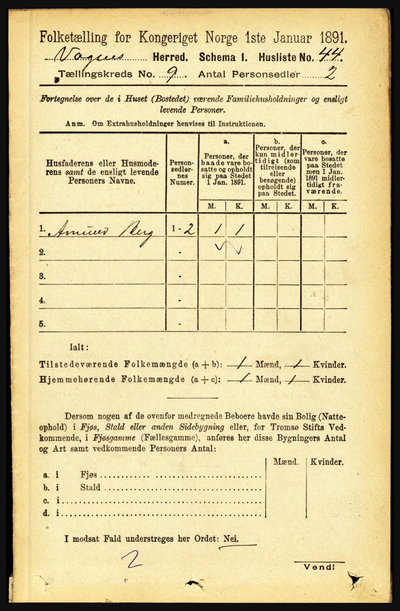 RA, 1891 census for 1865 Vågan, 1891, p. 2259