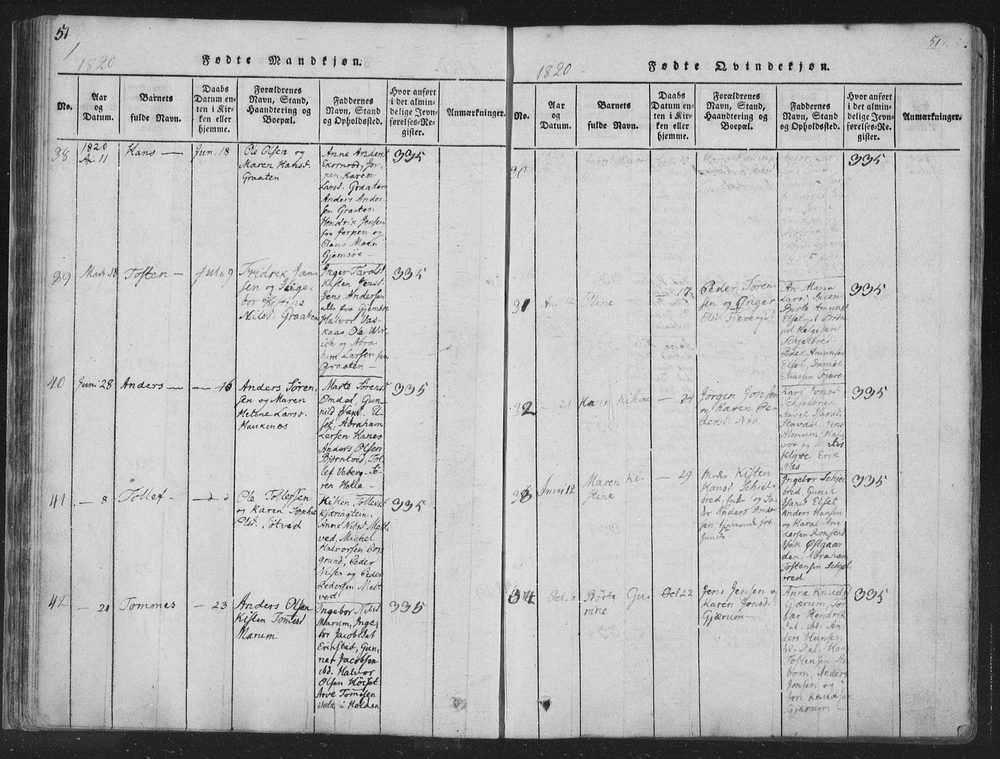 Solum kirkebøker, AV/SAKO-A-306/F/Fa/L0004: Parish register (official) no. I 4, 1814-1833, p. 51