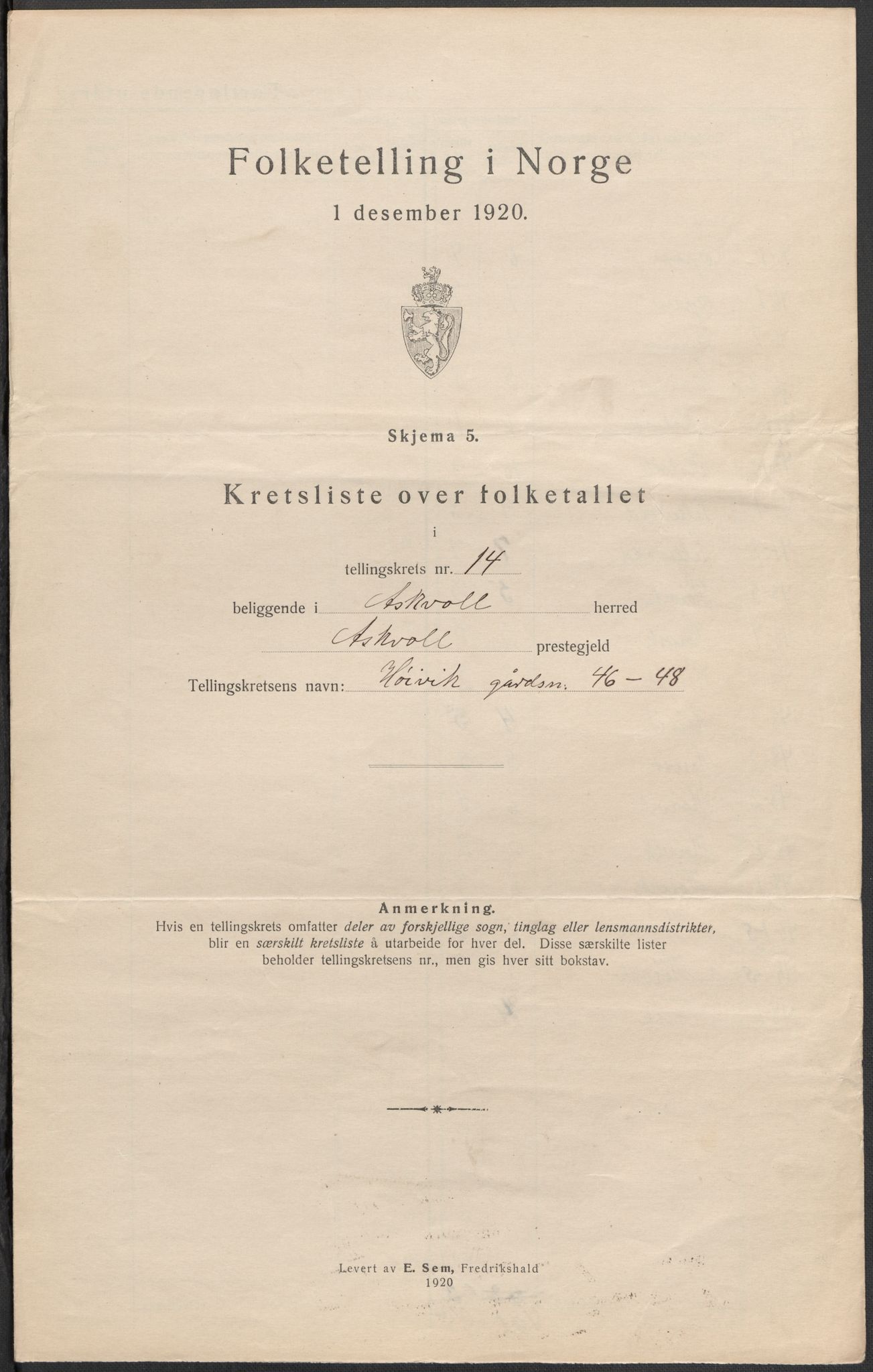 SAB, 1920 census for Askvoll, 1920, p. 50