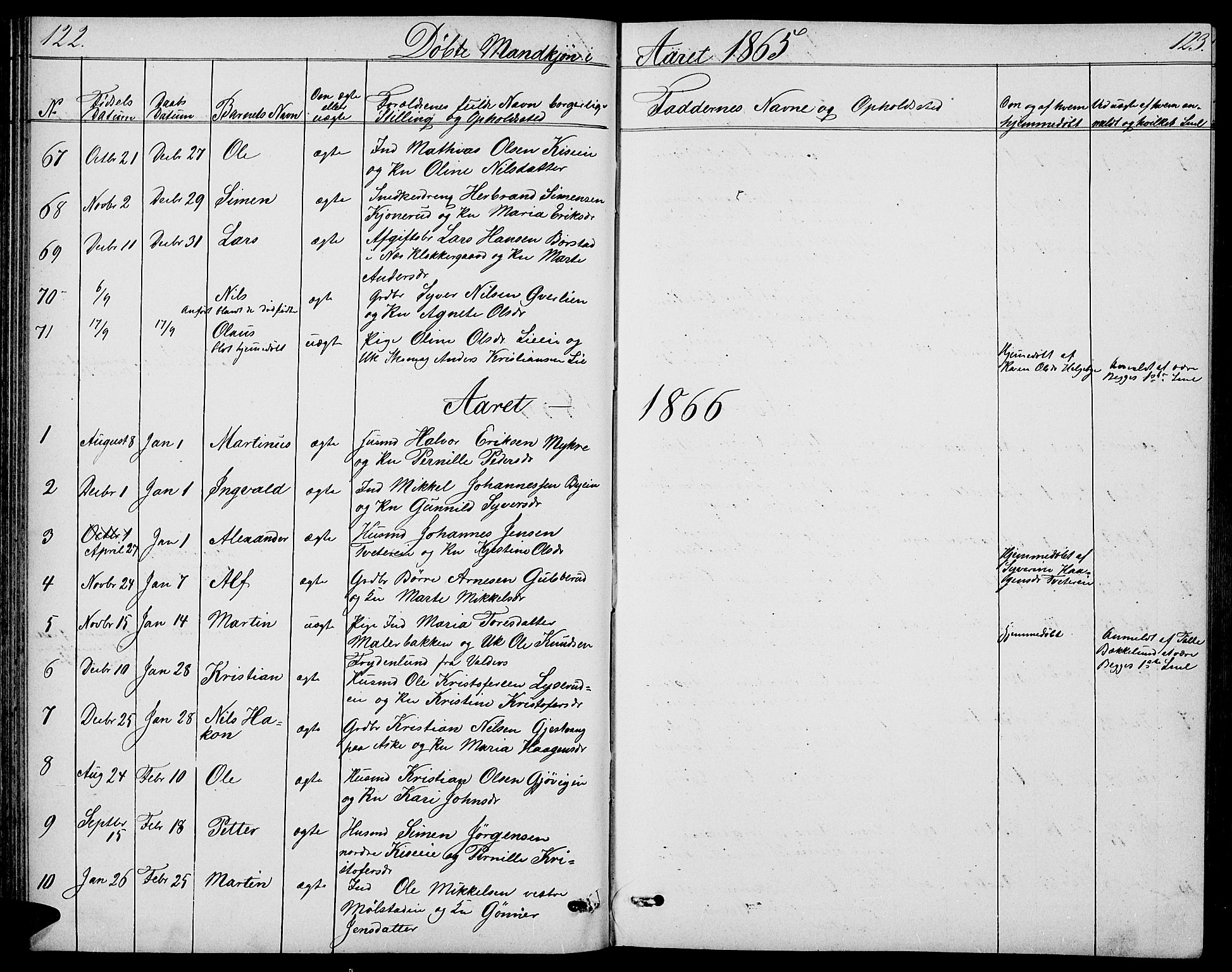 Nes prestekontor, Hedmark, SAH/PREST-020/L/La/L0005: Parish register (copy) no. 5, 1852-1889, p. 122-123