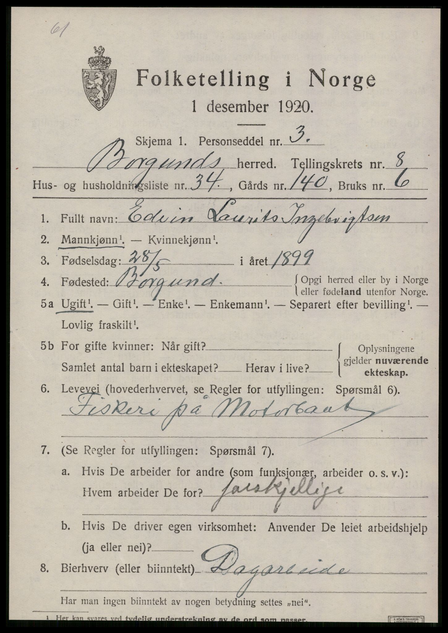 SAT, 1920 census for Borgund, 1920, p. 7976