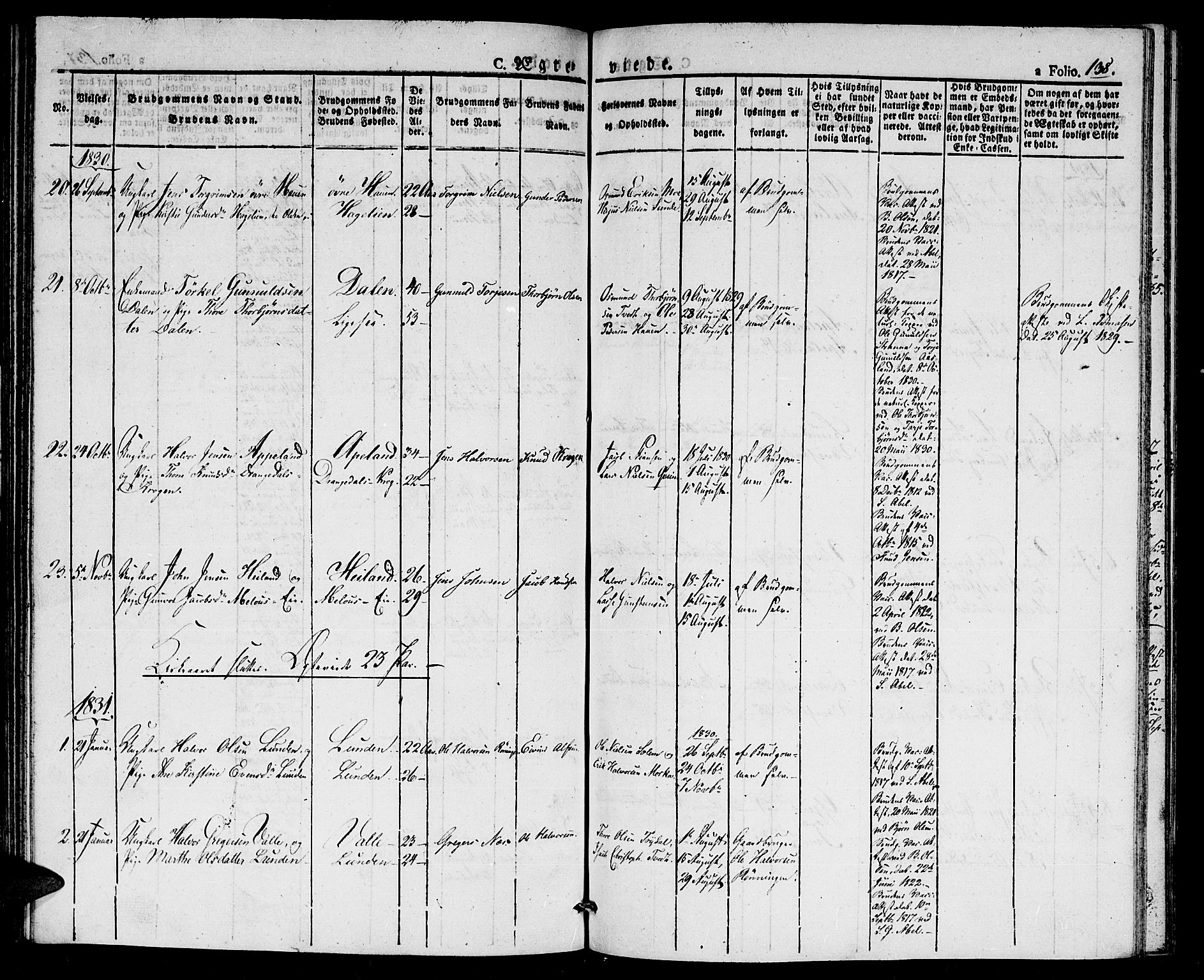 Gjerstad sokneprestkontor, SAK/1111-0014/F/Fa/Faa/L0005: Parish register (official) no. A 5, 1829-1841, p. 138