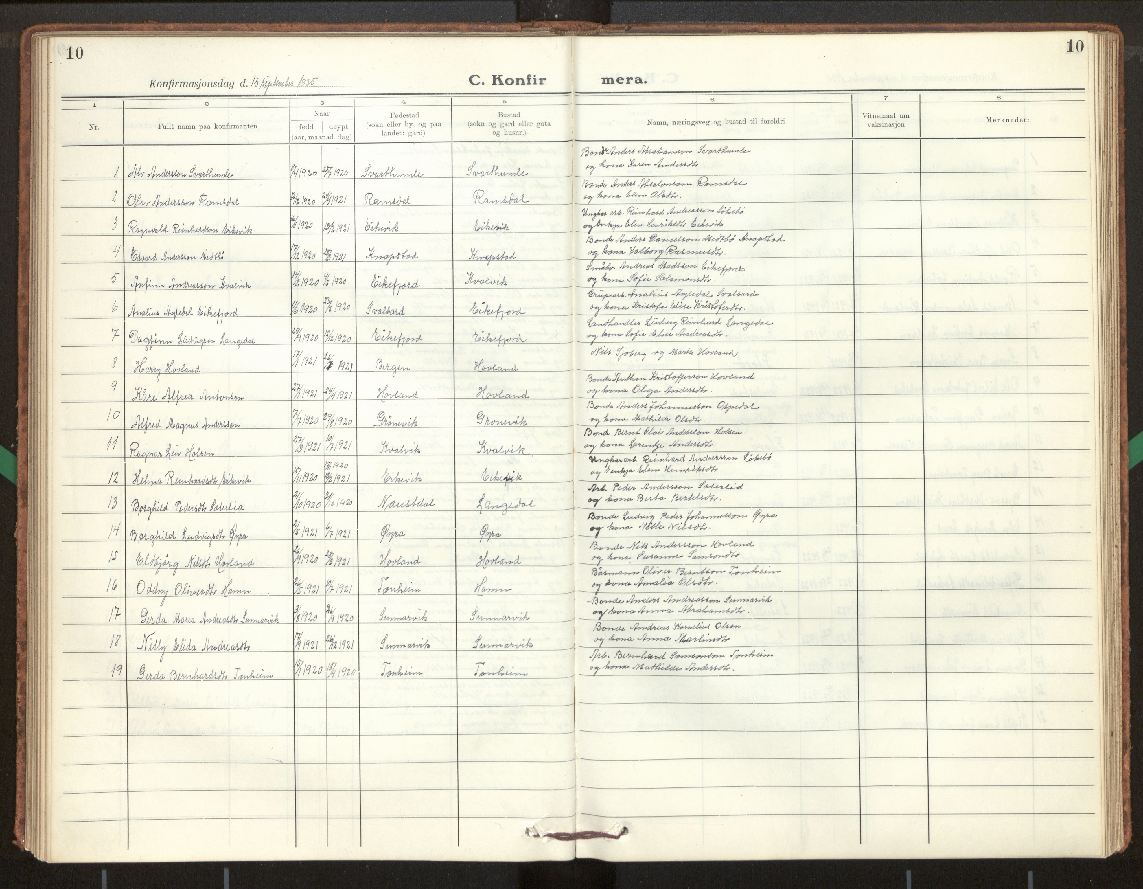 Kinn sokneprestembete, SAB/A-80801/H/Hab/Habe/L0003: Parish register (copy) no. E 3, 1927-1960, p. 10