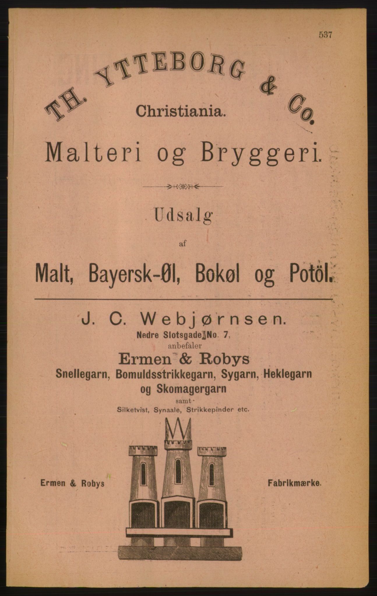 Kristiania/Oslo adressebok, PUBL/-, 1888, p. 537