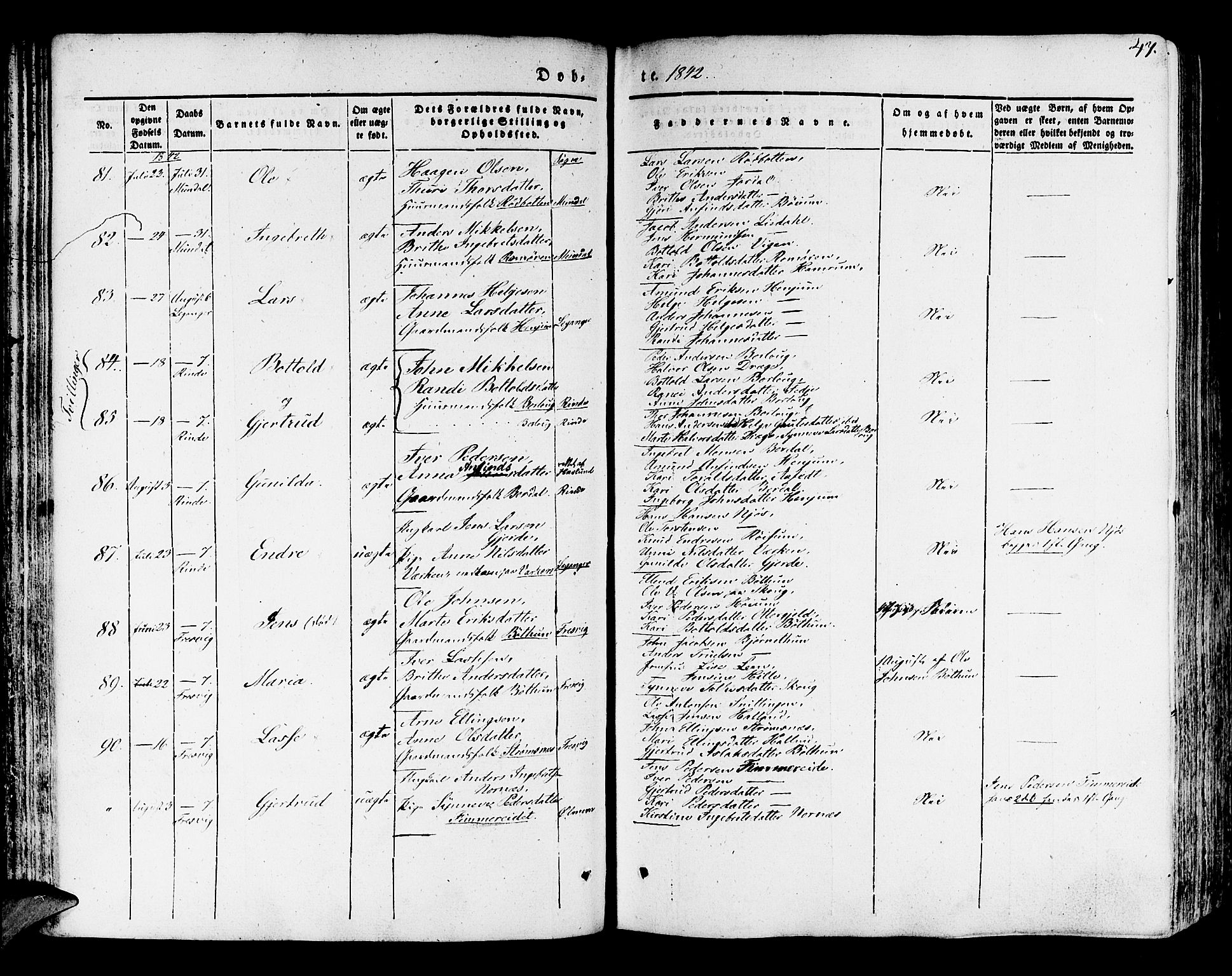 Leikanger sokneprestembete, AV/SAB-A-81001/H/Haa/Haaa/L0007: Parish register (official) no. A 7, 1838-1851, p. 47