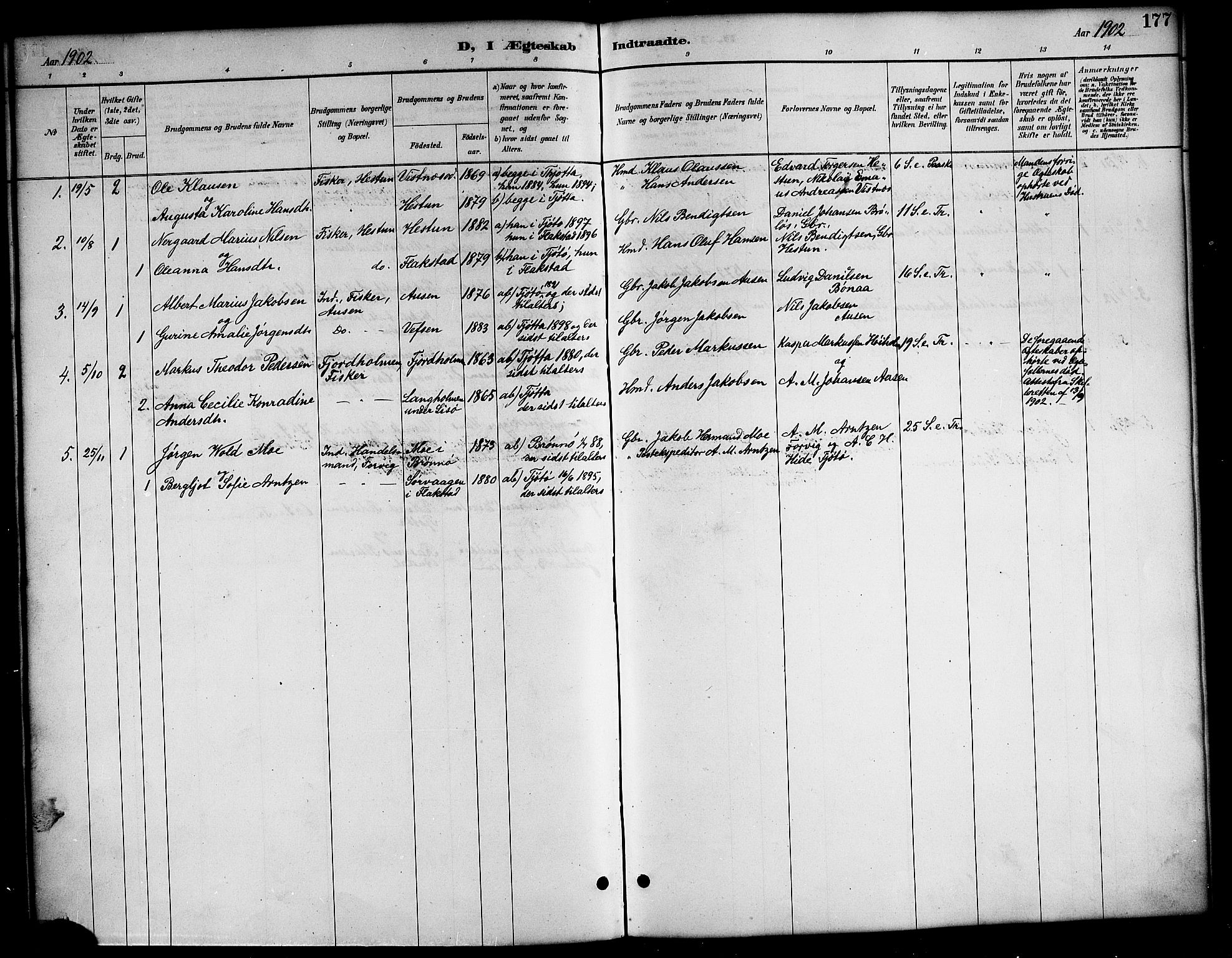 Ministerialprotokoller, klokkerbøker og fødselsregistre - Nordland, AV/SAT-A-1459/819/L0277: Parish register (copy) no. 819C03, 1888-1917, p. 177