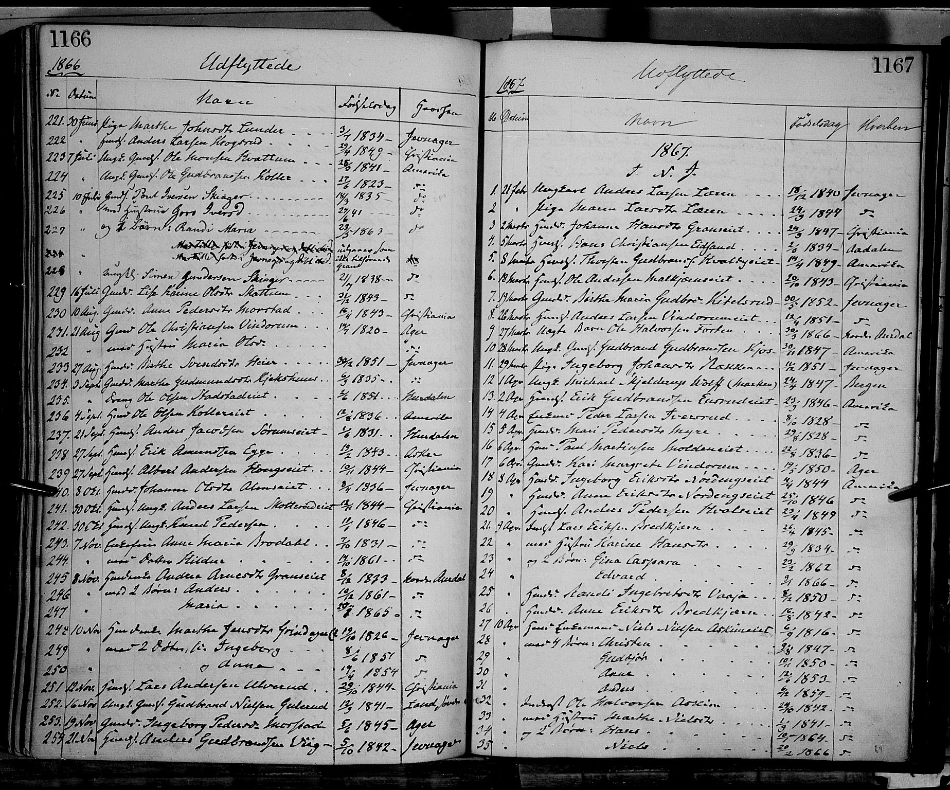 Gran prestekontor, SAH/PREST-112/H/Ha/Haa/L0012: Parish register (official) no. 12, 1856-1874, p. 1166-1167