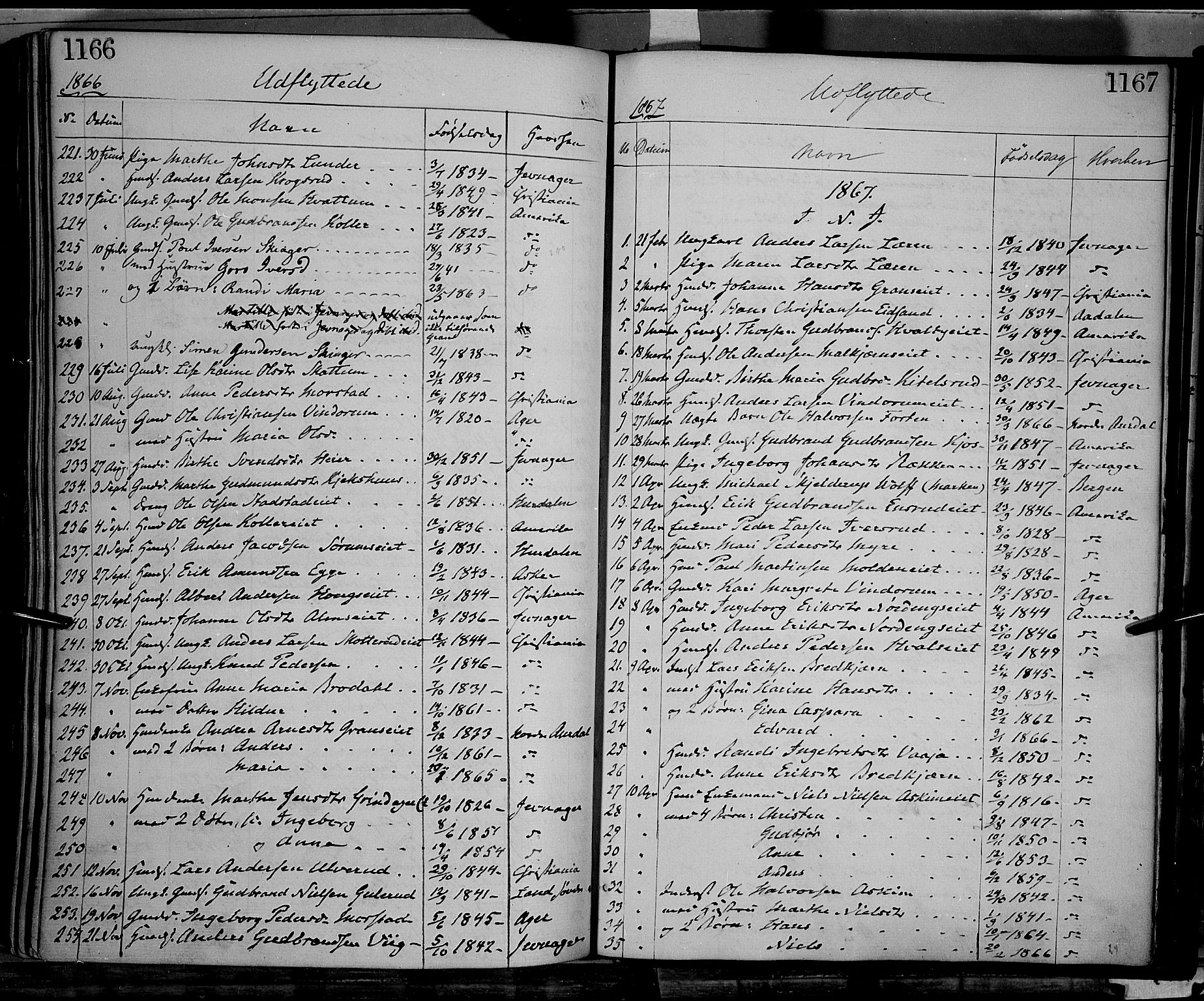 Gran prestekontor, AV/SAH-PREST-112/H/Ha/Haa/L0012: Parish register (official) no. 12, 1856-1874, p. 1166-1167