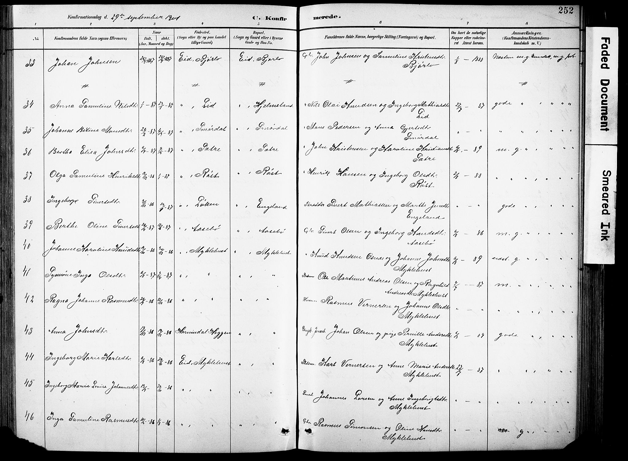 Eid sokneprestembete, AV/SAB-A-82301/H/Hab/Habb/L0002: Parish register (copy) no. B 2, 1882-1907, p. 252