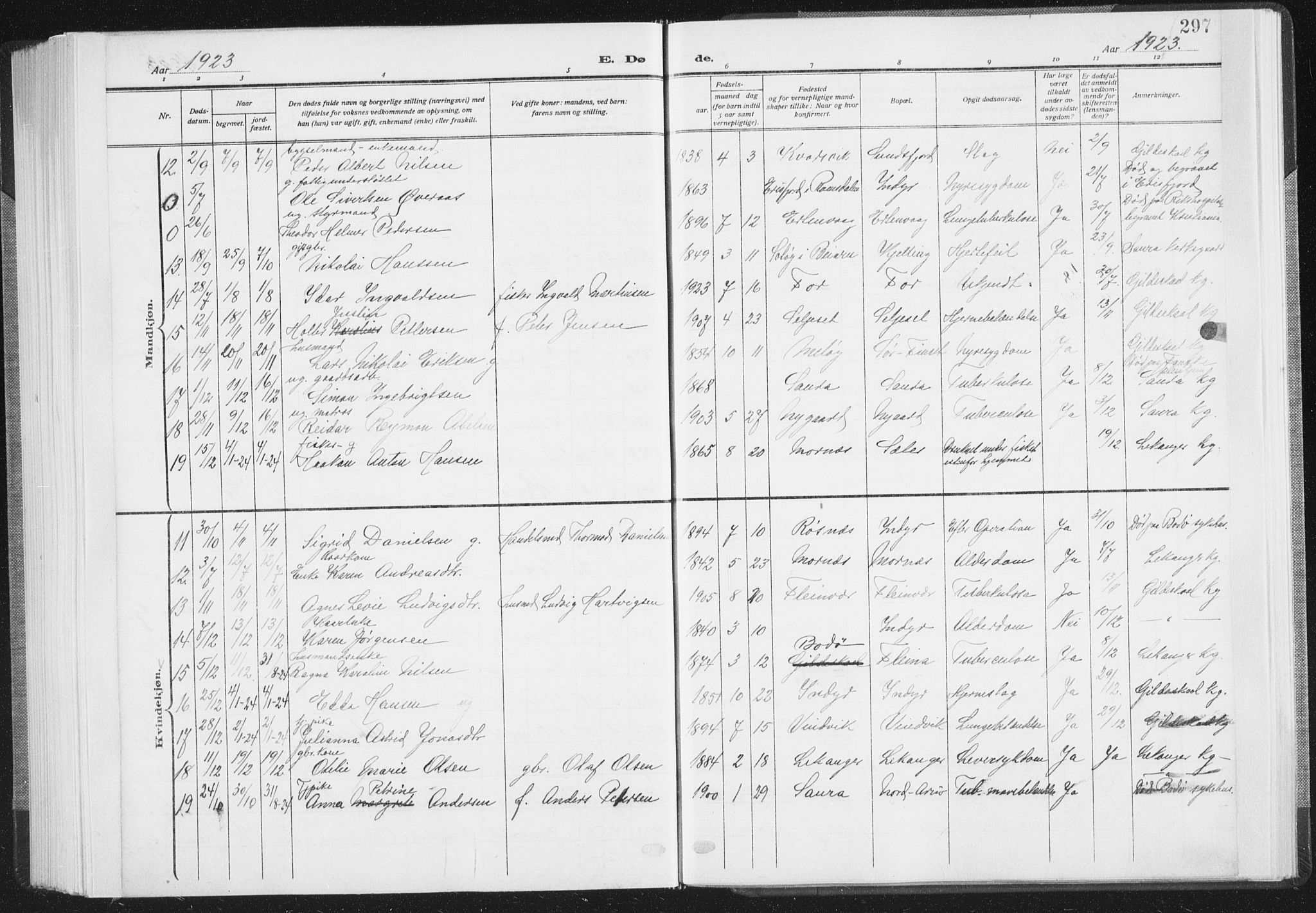 Ministerialprotokoller, klokkerbøker og fødselsregistre - Nordland, AV/SAT-A-1459/805/L0104: Parish register (official) no. 805A09, 1909-1926, p. 297