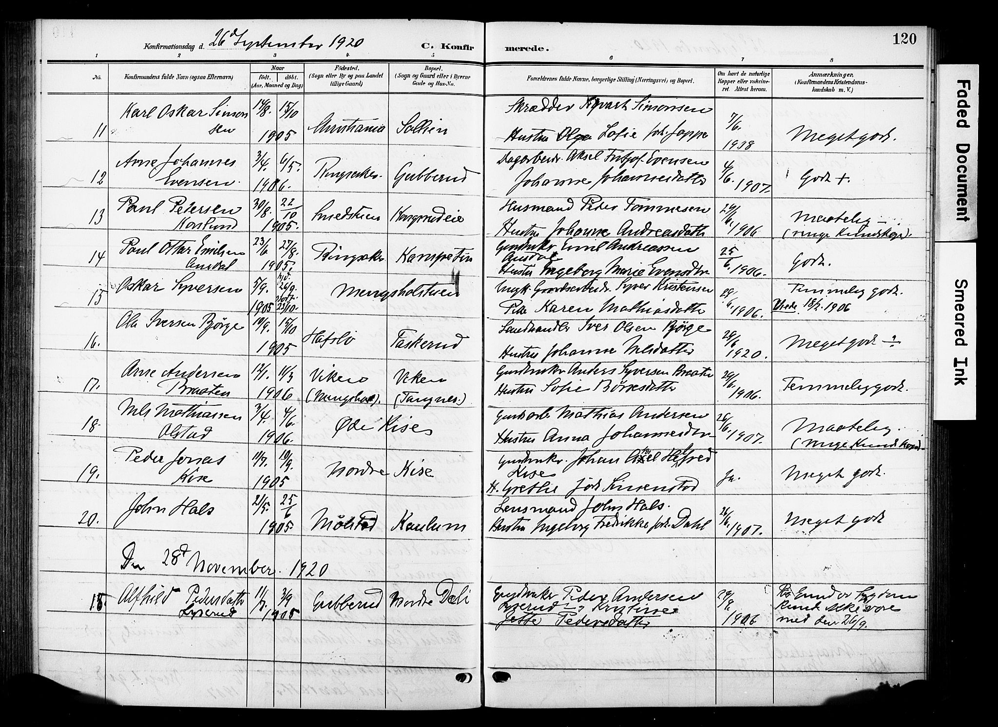 Nes prestekontor, Hedmark, SAH/PREST-020/K/Ka/L0013: Parish register (official) no. 13, 1906-1924, p. 120