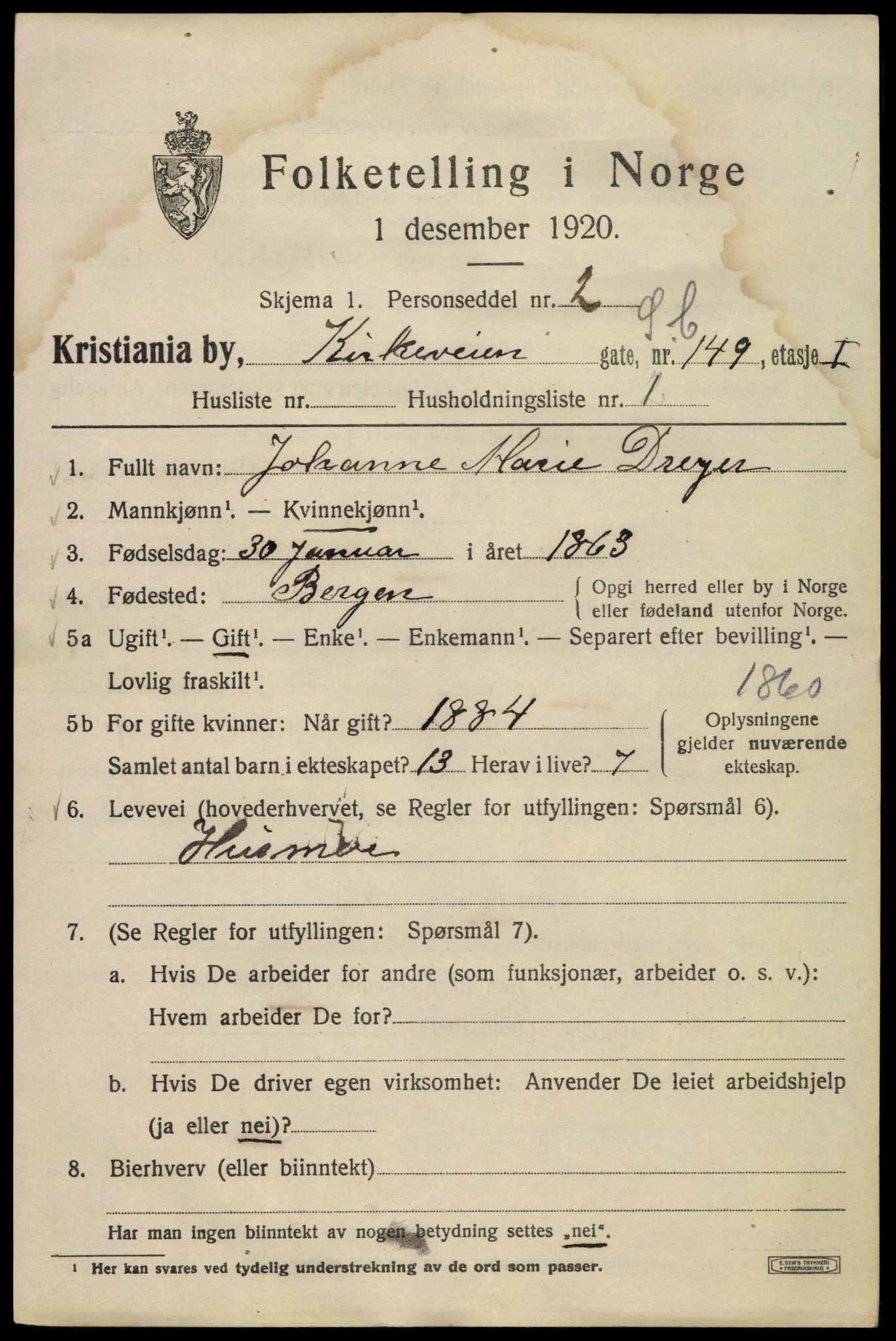 SAO, 1920 census for Kristiania, 1920, p. 340311