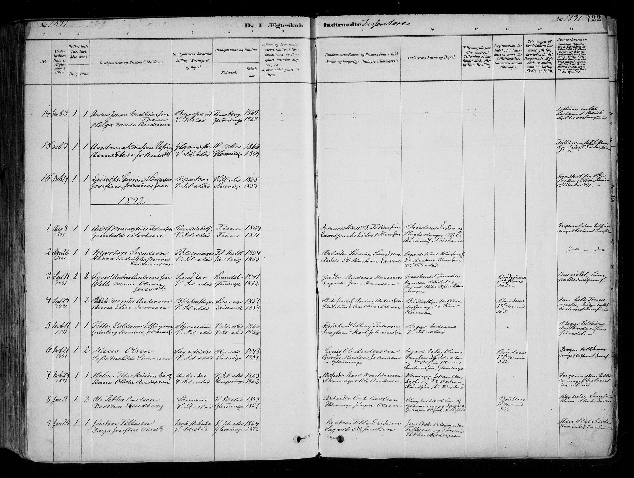 Fredrikstad domkirkes prestekontor Kirkebøker, SAO/A-10906/F/Fa/L0004: Parish register (official) no. 4, 1878-1907, p. 722