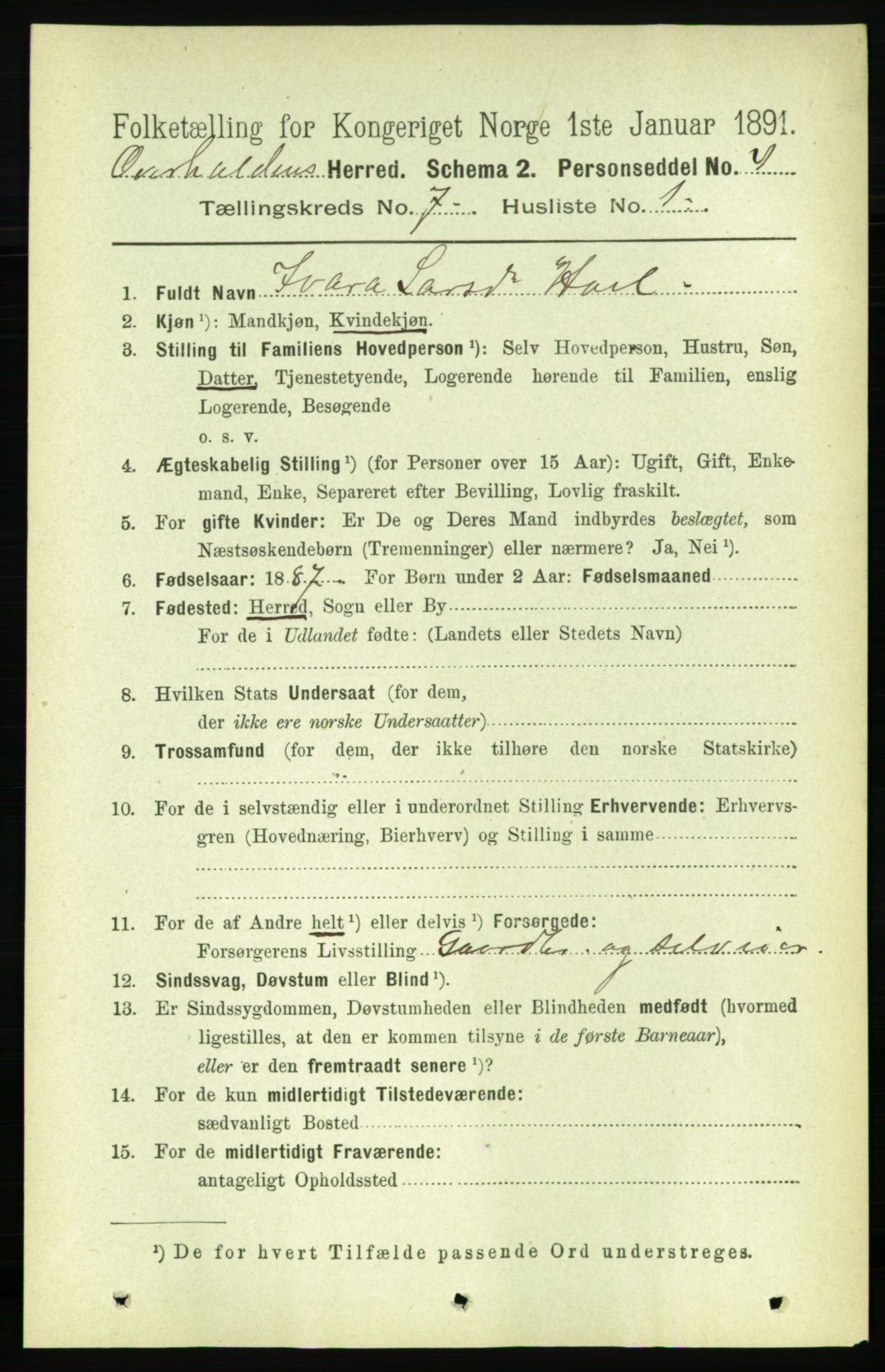 RA, 1891 census for 1744 Overhalla, 1891, p. 2642