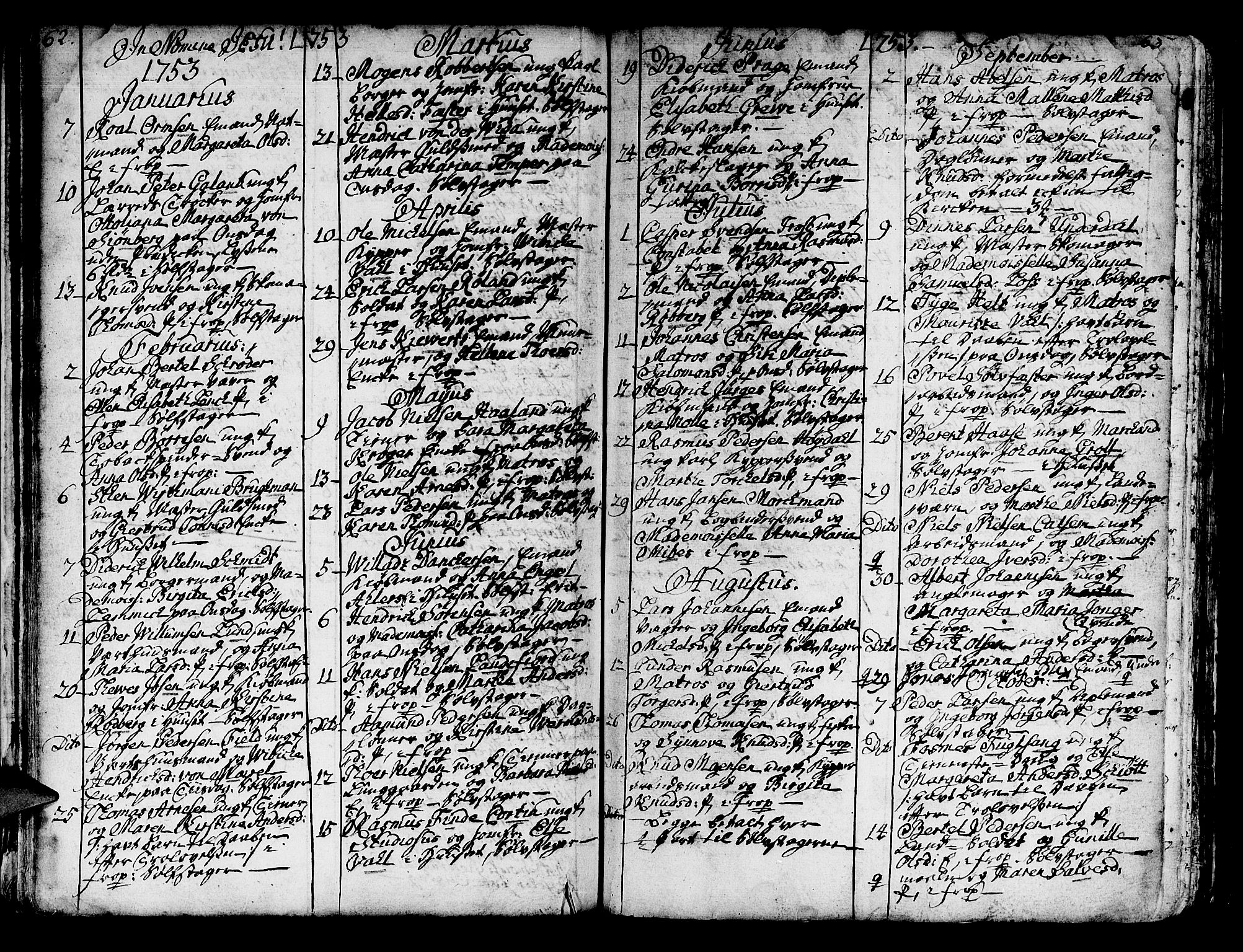 Domkirken sokneprestembete, SAB/A-74801/H/Haa/L0007: Parish register (official) no. A 7, 1725-1826, p. 62-63