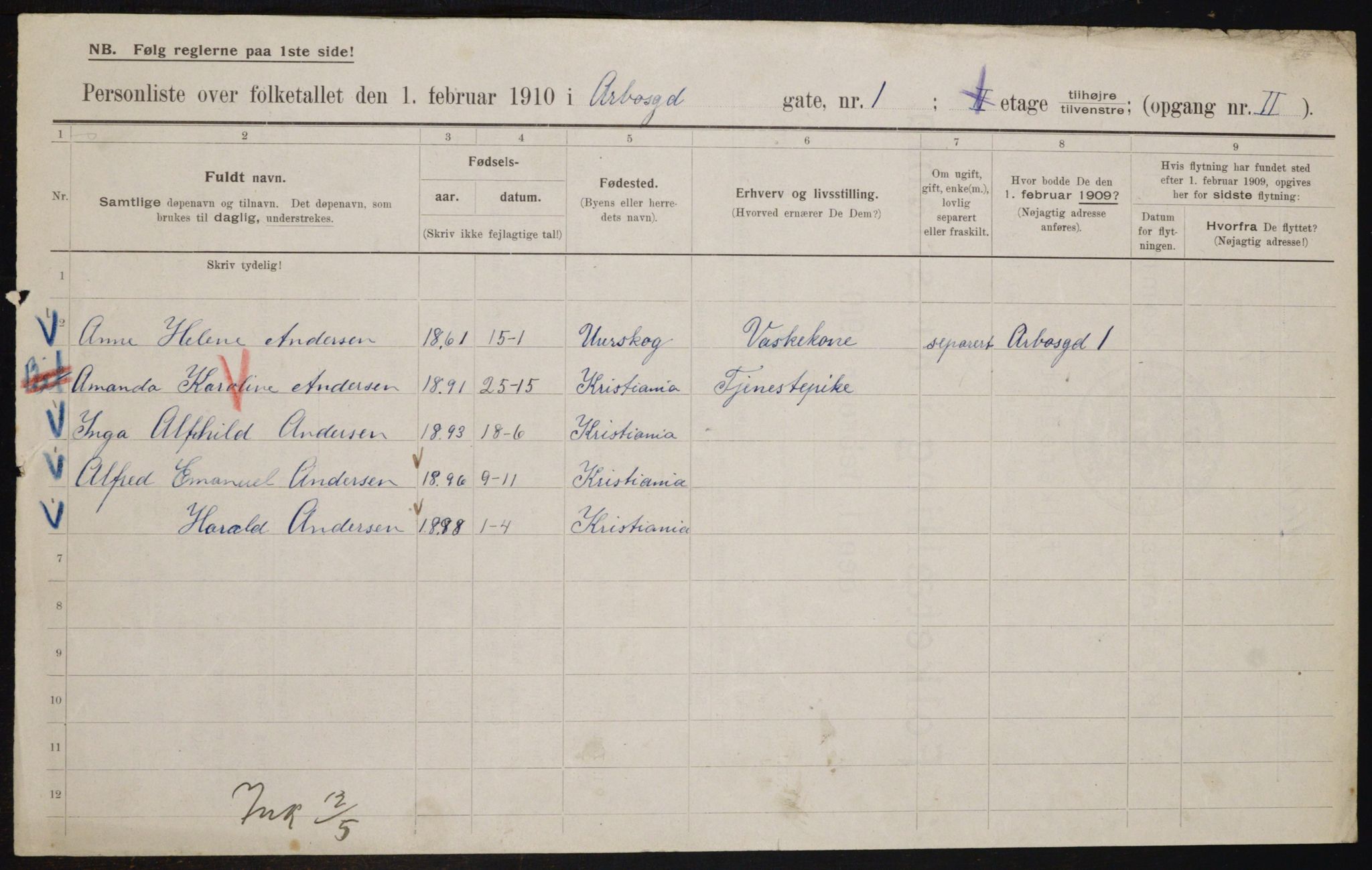 OBA, Municipal Census 1910 for Kristiania, 1910, p. 1576