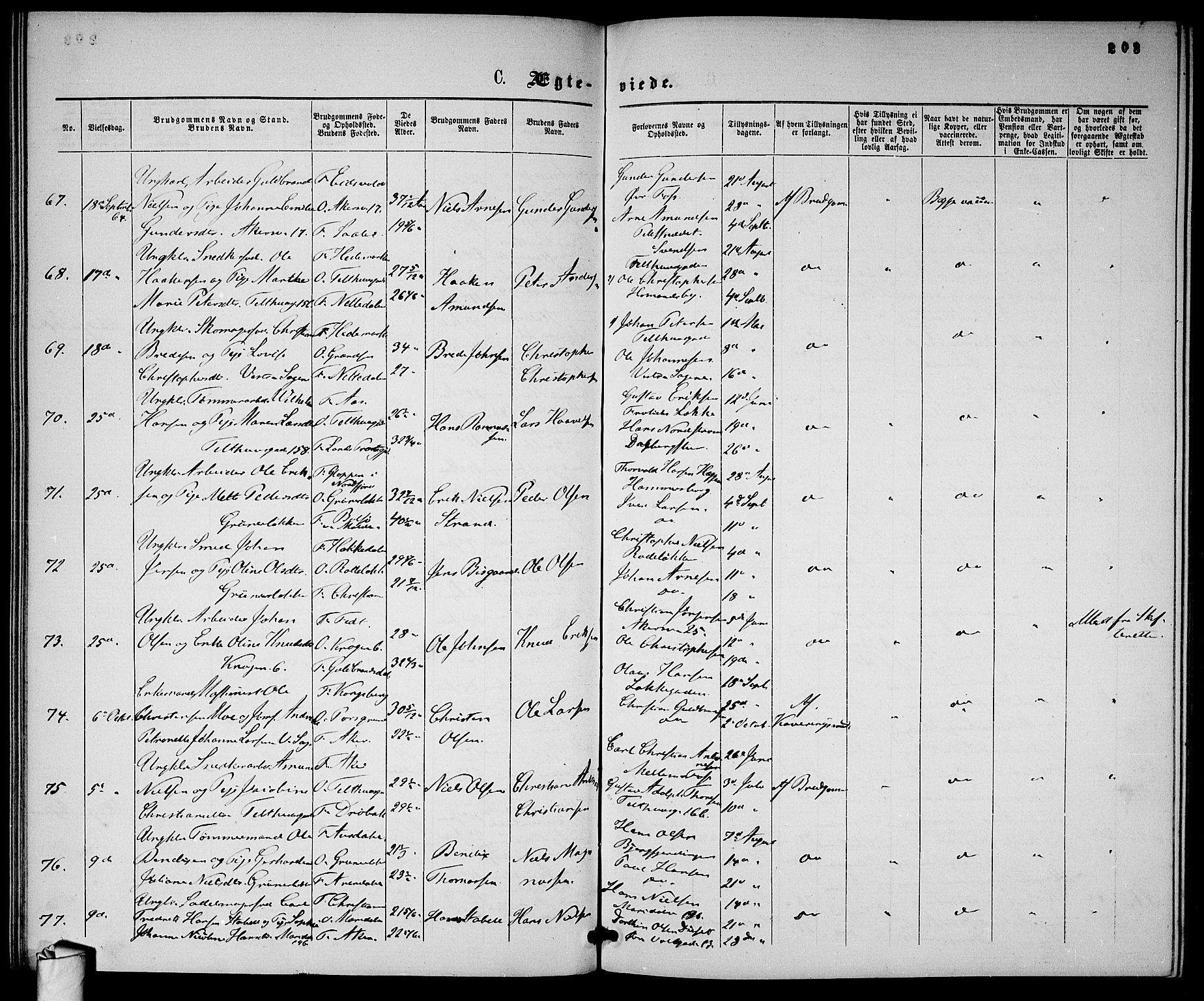 Gamle Aker prestekontor Kirkebøker, AV/SAO-A-10617a/G/L0001: Parish register (copy) no. 1, 1861-1868, p. 203