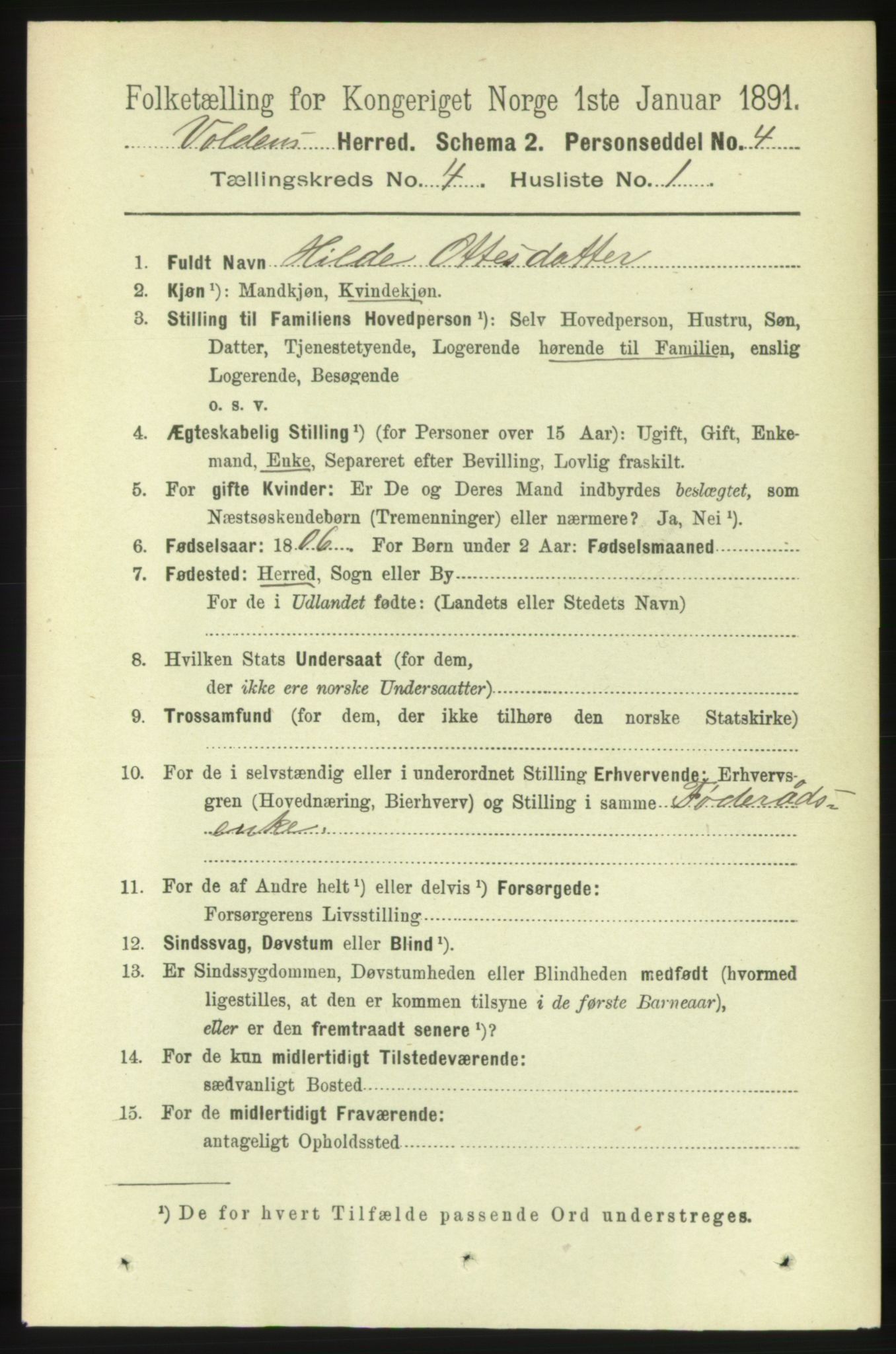 RA, 1891 census for 1519 Volda, 1891, p. 1971